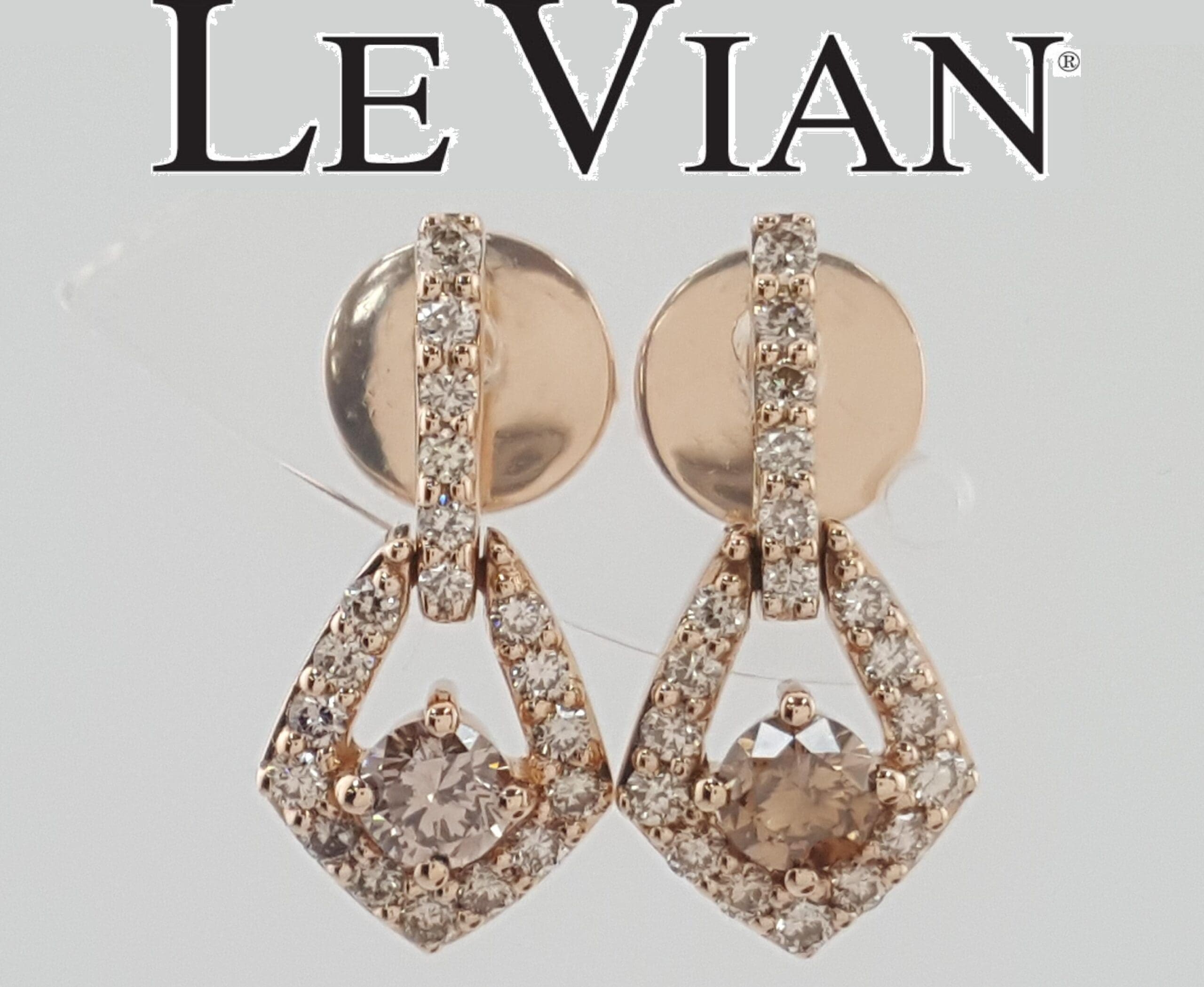LeVian Chocolate Nude Diamond Drop Dangle Earrings 14k Strawberry Gold 0.63 ct