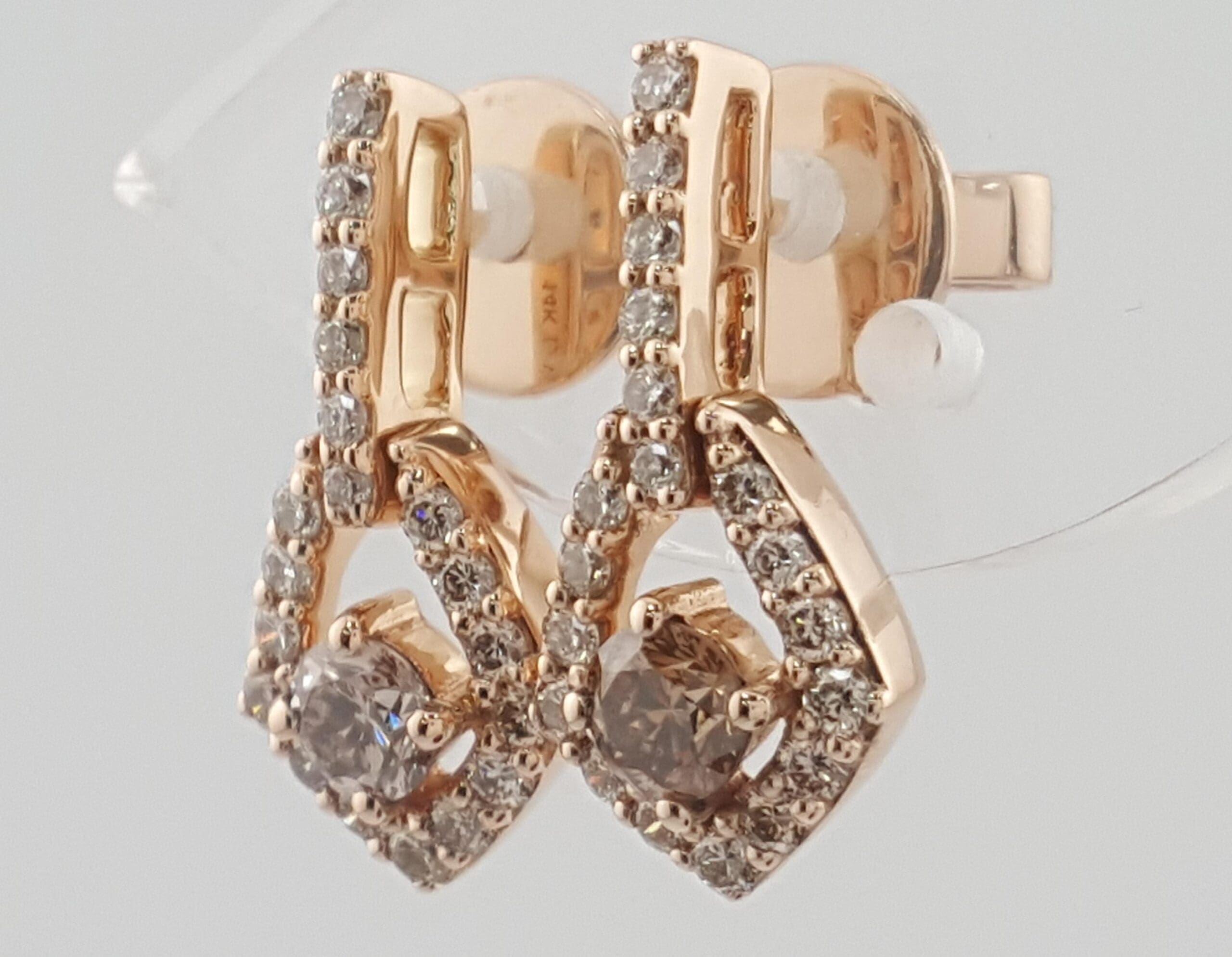 LeVian Chocolate Nude Diamond Drop Dangle Earrings 14k Strawberry Gold 0.63 ct