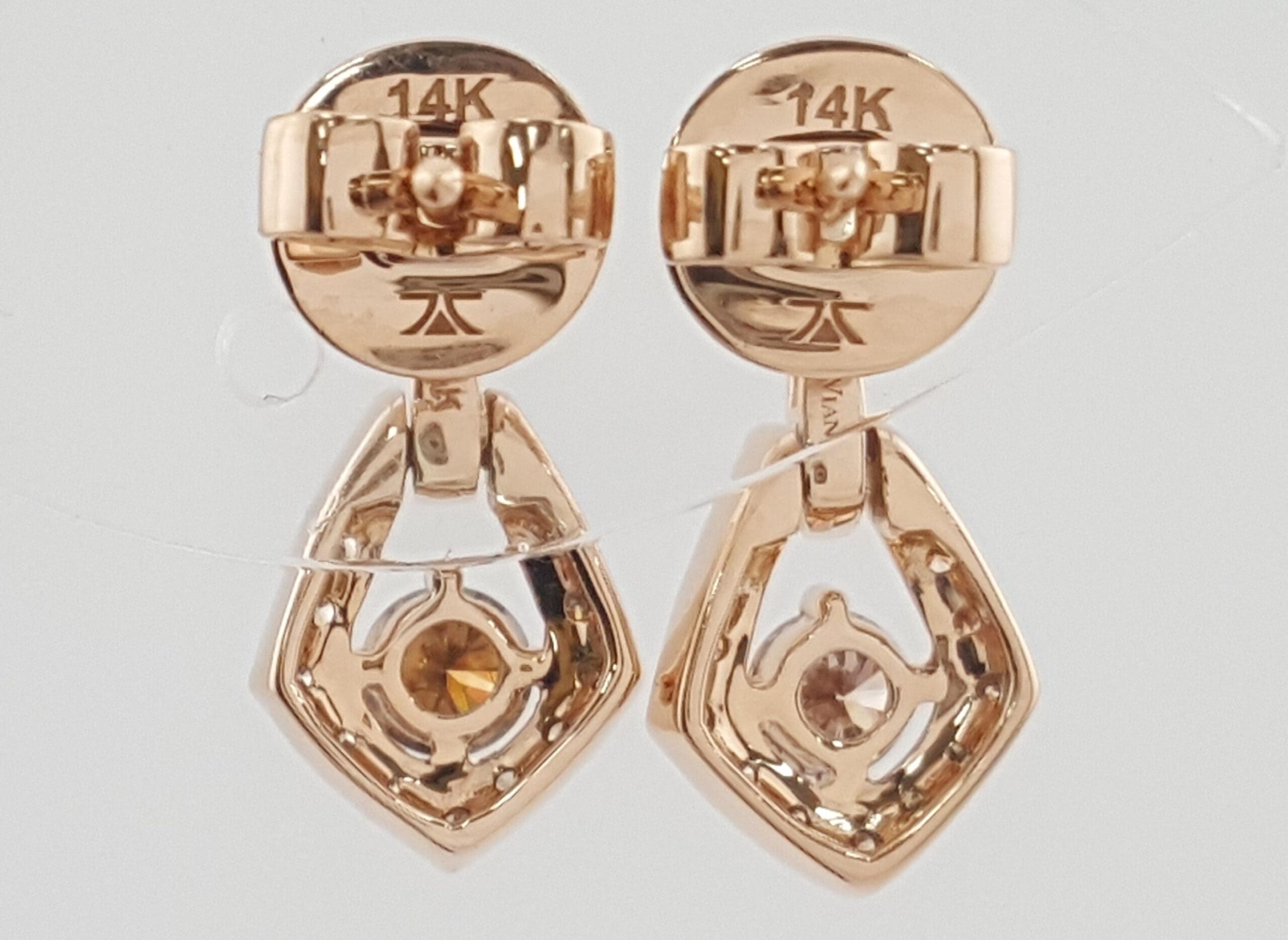 LeVian Chocolate Nude Diamond Drop Dangle Earrings 14k Strawberry Gold 0.63 ct