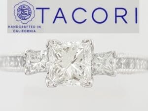 Tacori Princess Diamond Three Stone Engagement Ring 18k White Gold 1.3 ct $9,995
