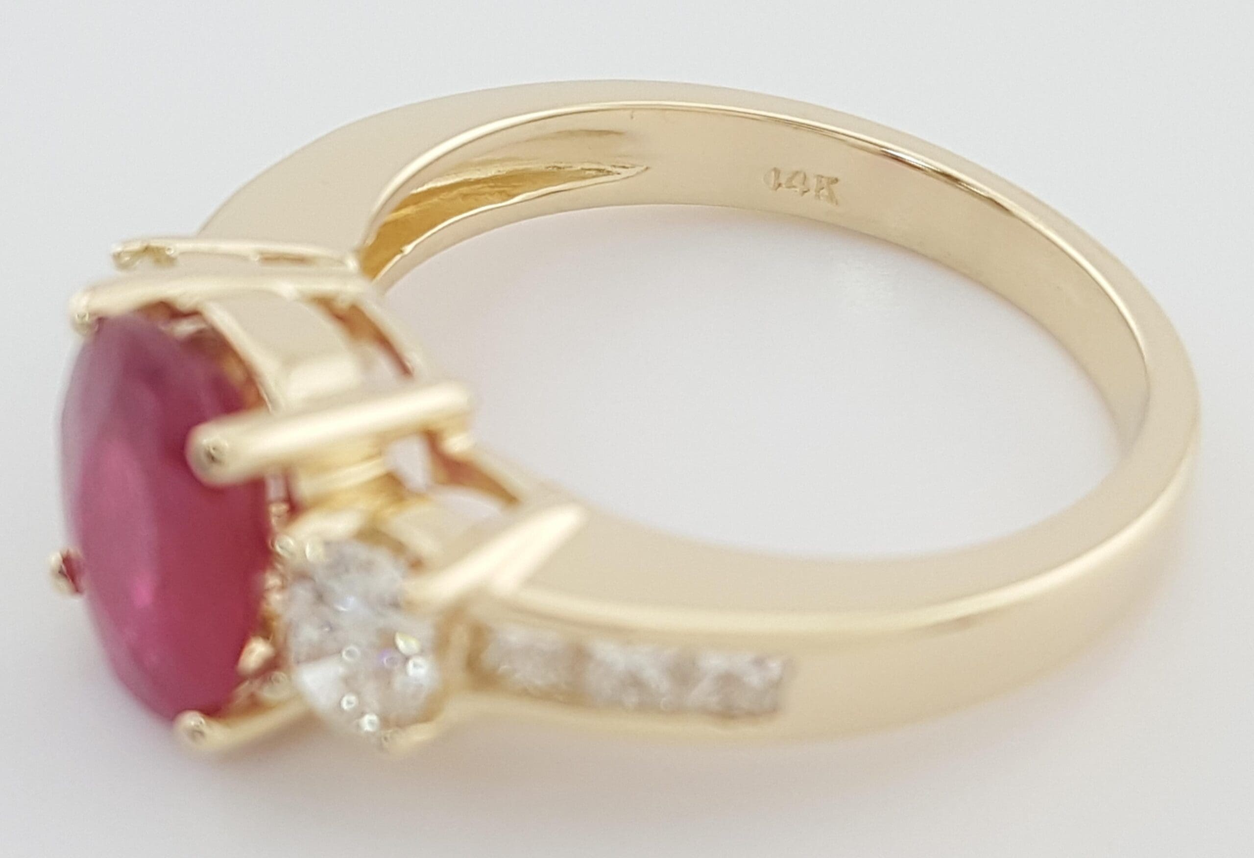 Oval Burma Ruby Diamond Three Stone Engagement Ring 2.72 ct 14k Yellow Gold $17K