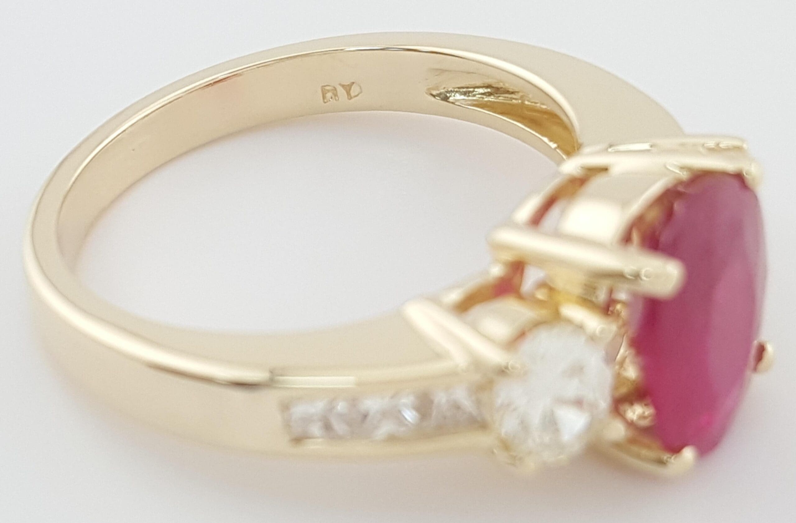 Oval Burma Ruby Diamond Three Stone Engagement Ring 2.72 ct 14k Yellow Gold $17K