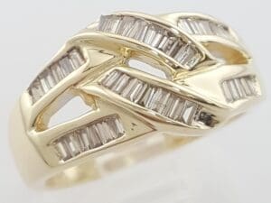 Baguette Diamond Knot Channel Set Ring 10.5 mm 0.75 ct 14K Yellow Gold 5.8 Grams