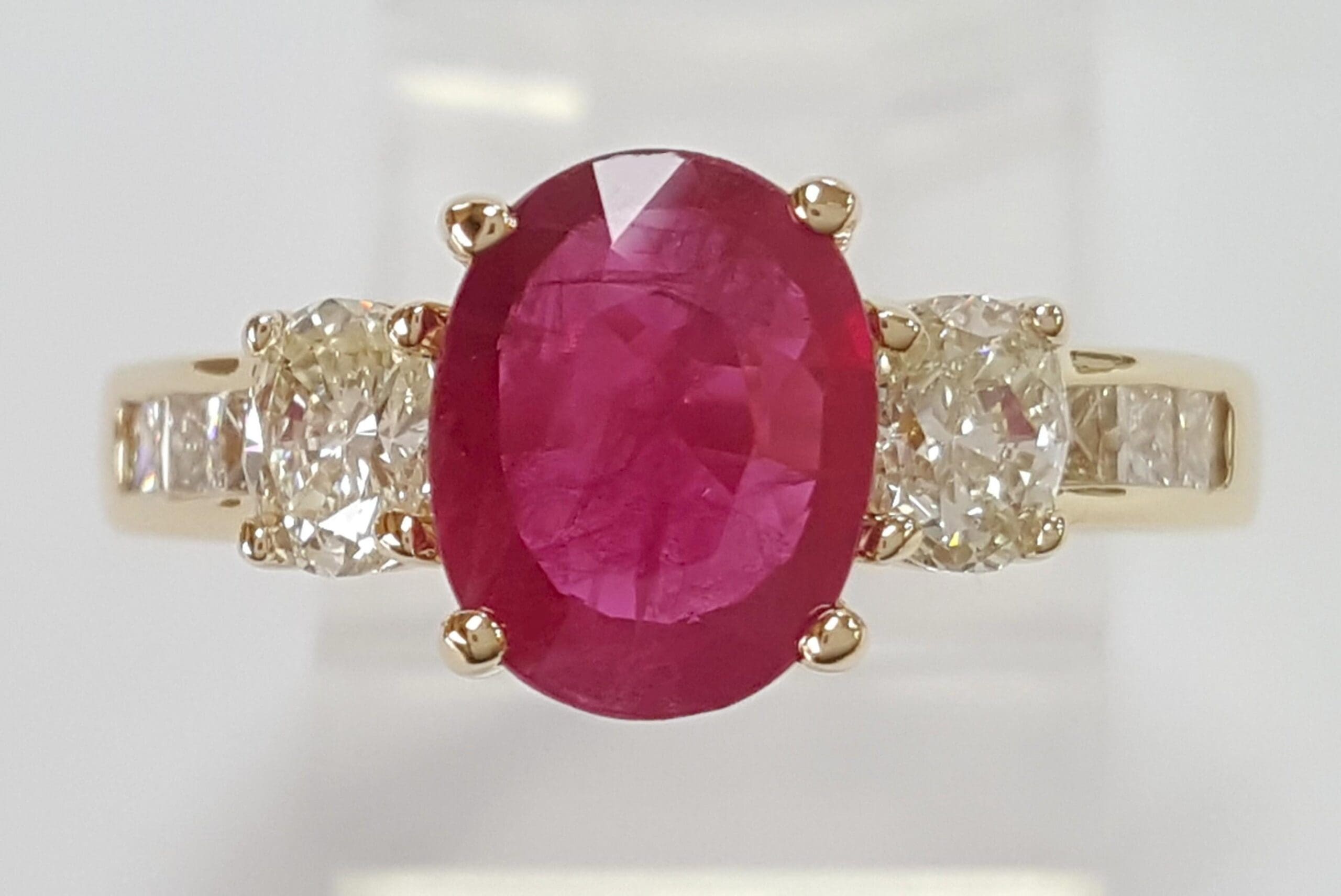 Oval Burma Ruby Diamond Three Stone Engagement Ring 2.72 ct 14k Yellow Gold $17K