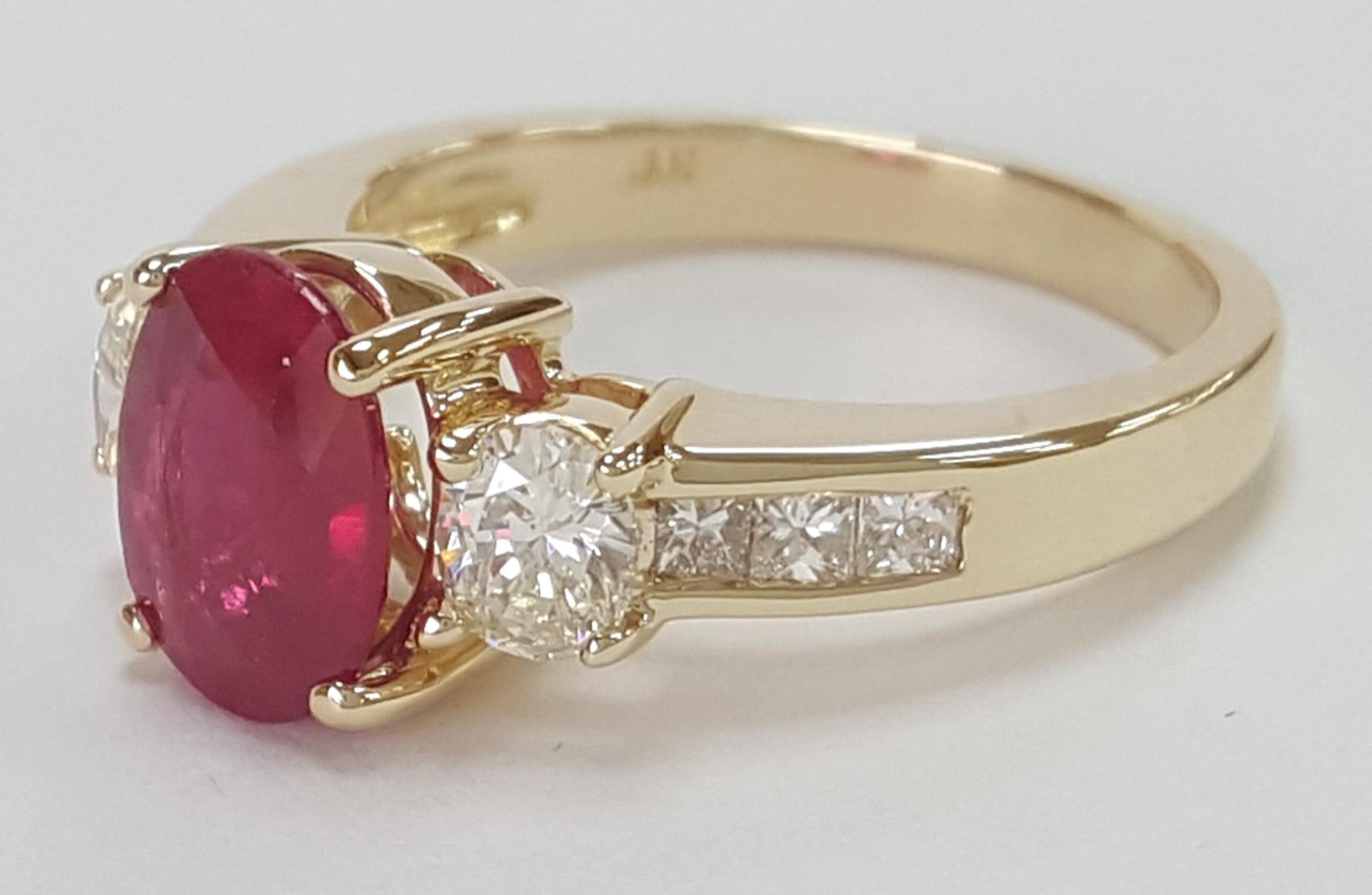 Oval Burma Ruby Diamond Three Stone Engagement Ring 2.72 ct 14k Yellow Gold $17K