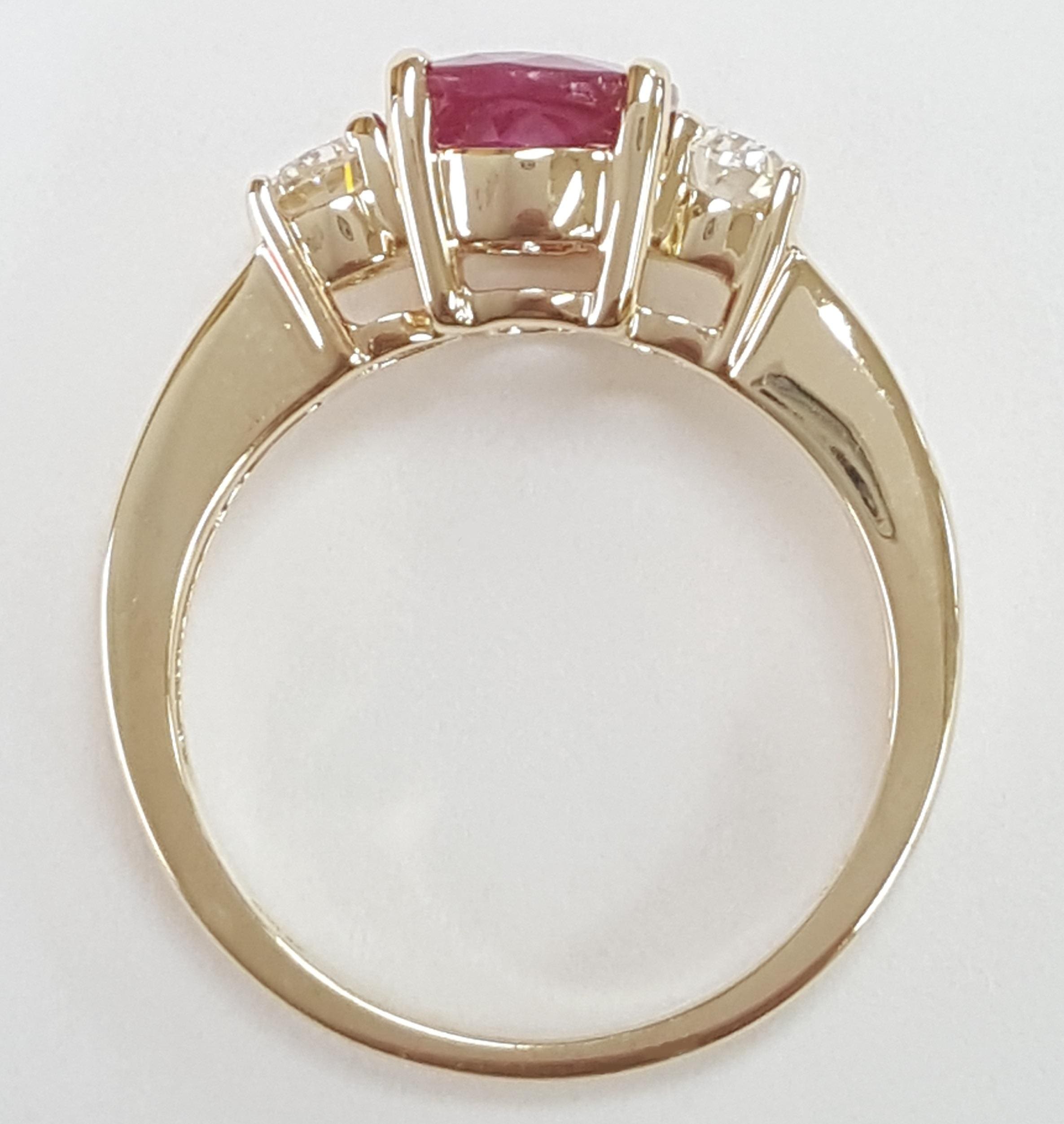 Oval Burma Ruby Diamond Three Stone Engagement Ring 2.72 ct 14k Yellow Gold $17K