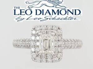 The Leo Emerald Diamond Double Halo Engagement Ring 1 ct 14K White Gold Rtl $5K