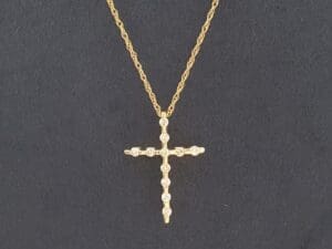 Diamond Cross Necklace 0.13 ct 1.5 grams 14k Yellow Gold 19"