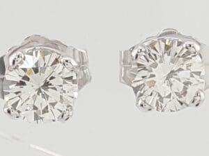 Leo Natural Round Brilliant Cut Diamond Stud Earrings 0.53 ct 14k White Gold