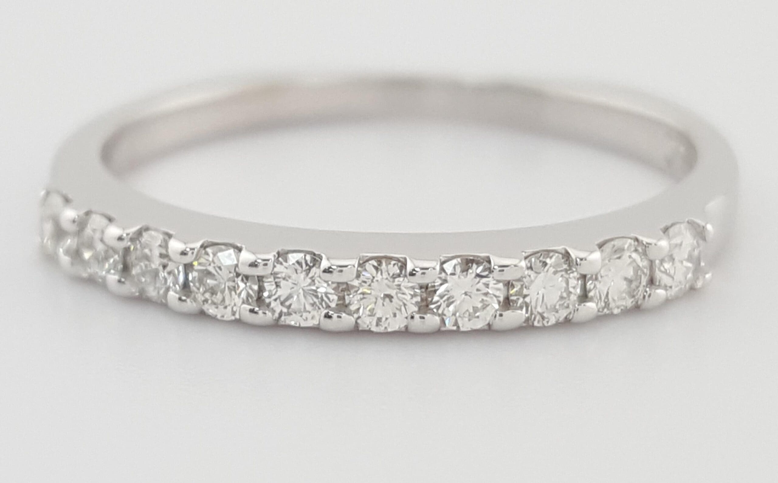 Half Circle Round Diamond Shared Prong Wedding Band 0.33 ct 14k White Gold 2mm