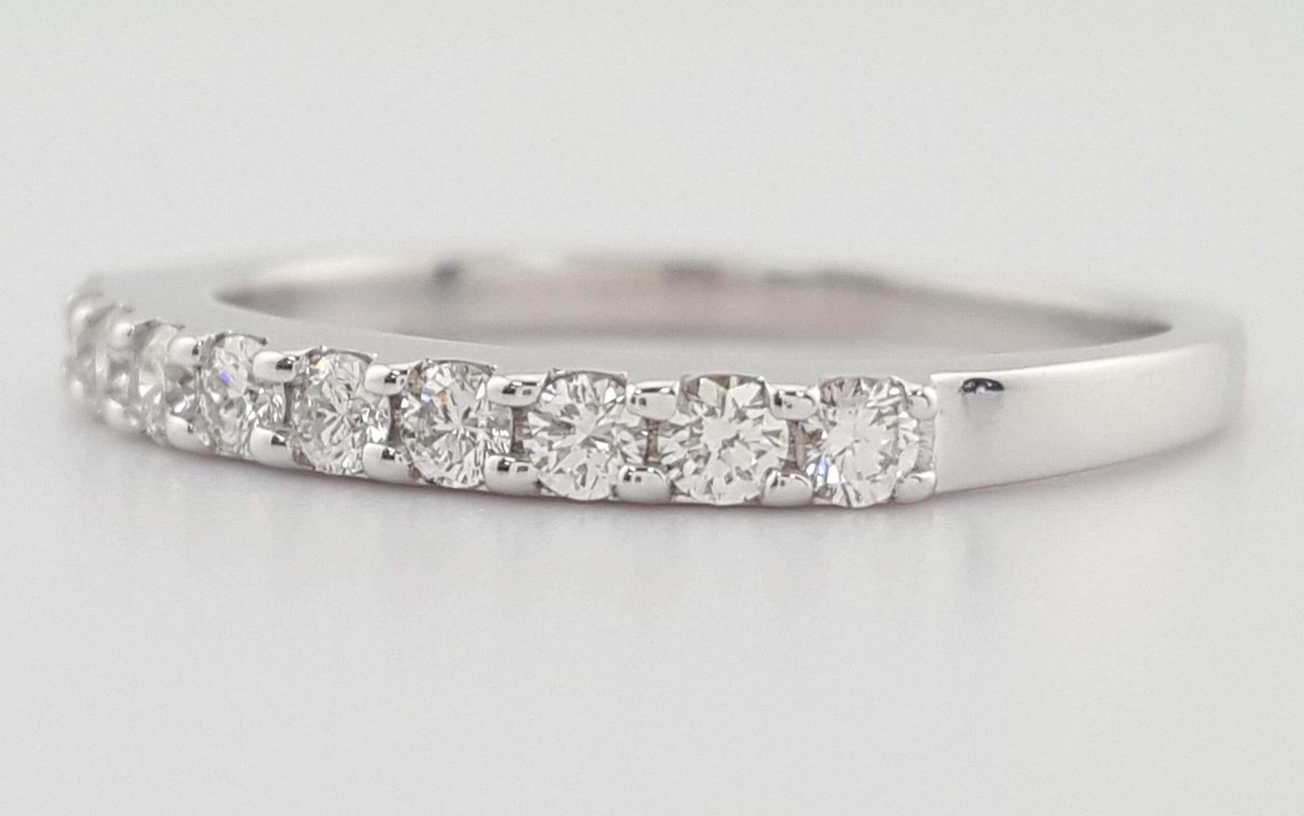 Half Circle Round Diamond Shared Prong Wedding Band 0.33 ct 14k White Gold 2mm