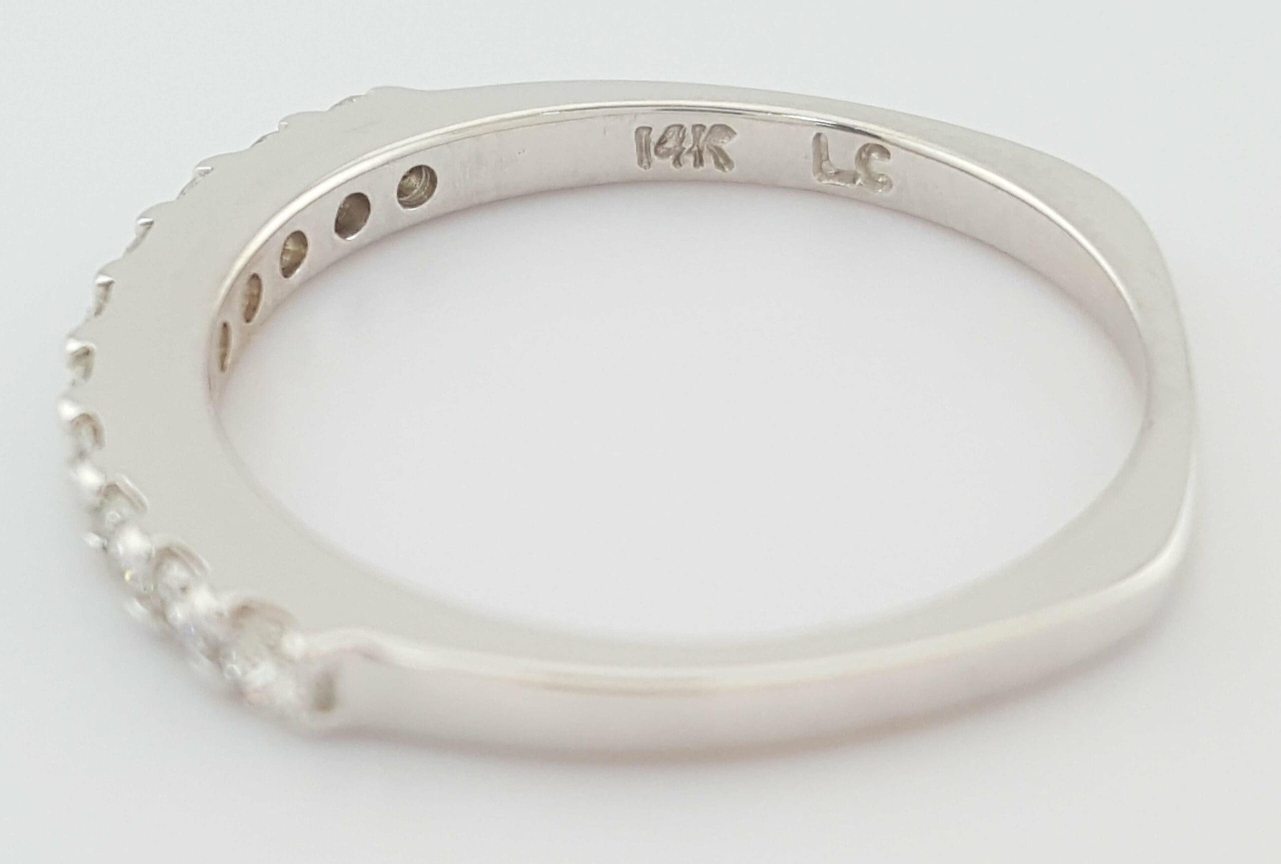 Half Circle Round Diamond Shared Prong Wedding Band 0.33 ct 14k White Gold 2mm