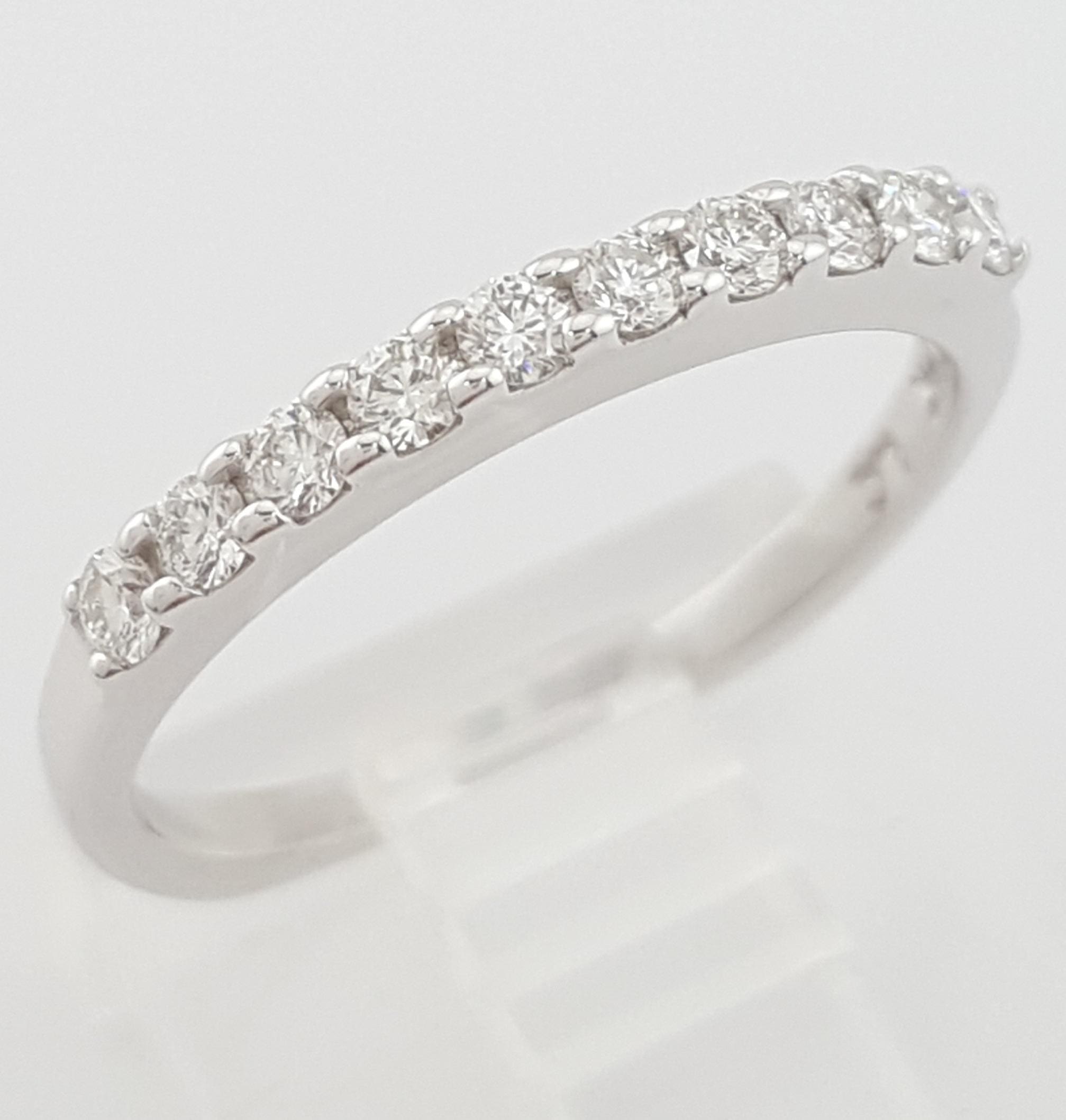 Half Circle Round Diamond Shared Prong Wedding Band 0.33 ct 14k White Gold 2mm