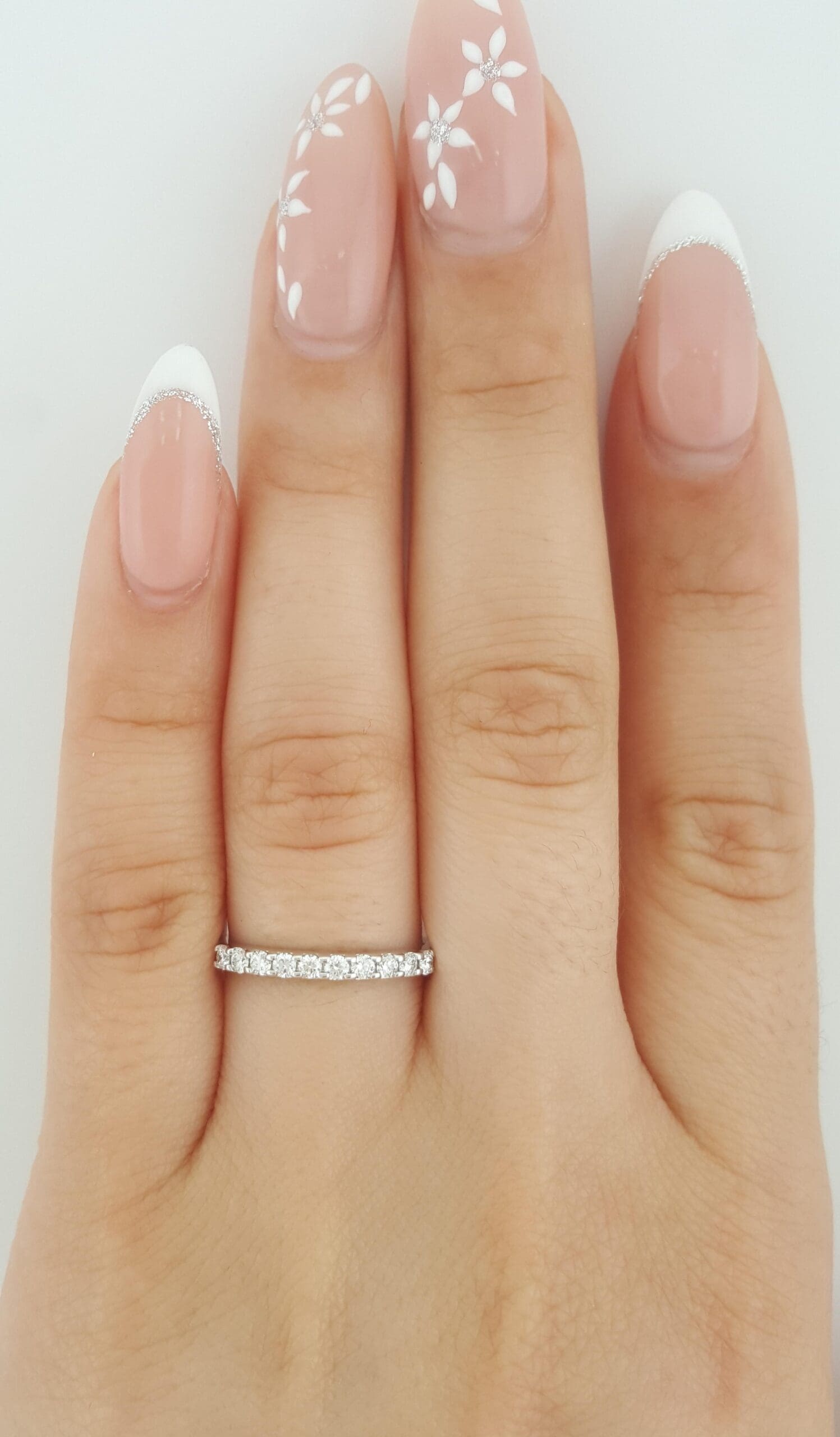 Half Circle Round Diamond Shared Prong Wedding Band 0.33 ct 14k White Gold 2mm