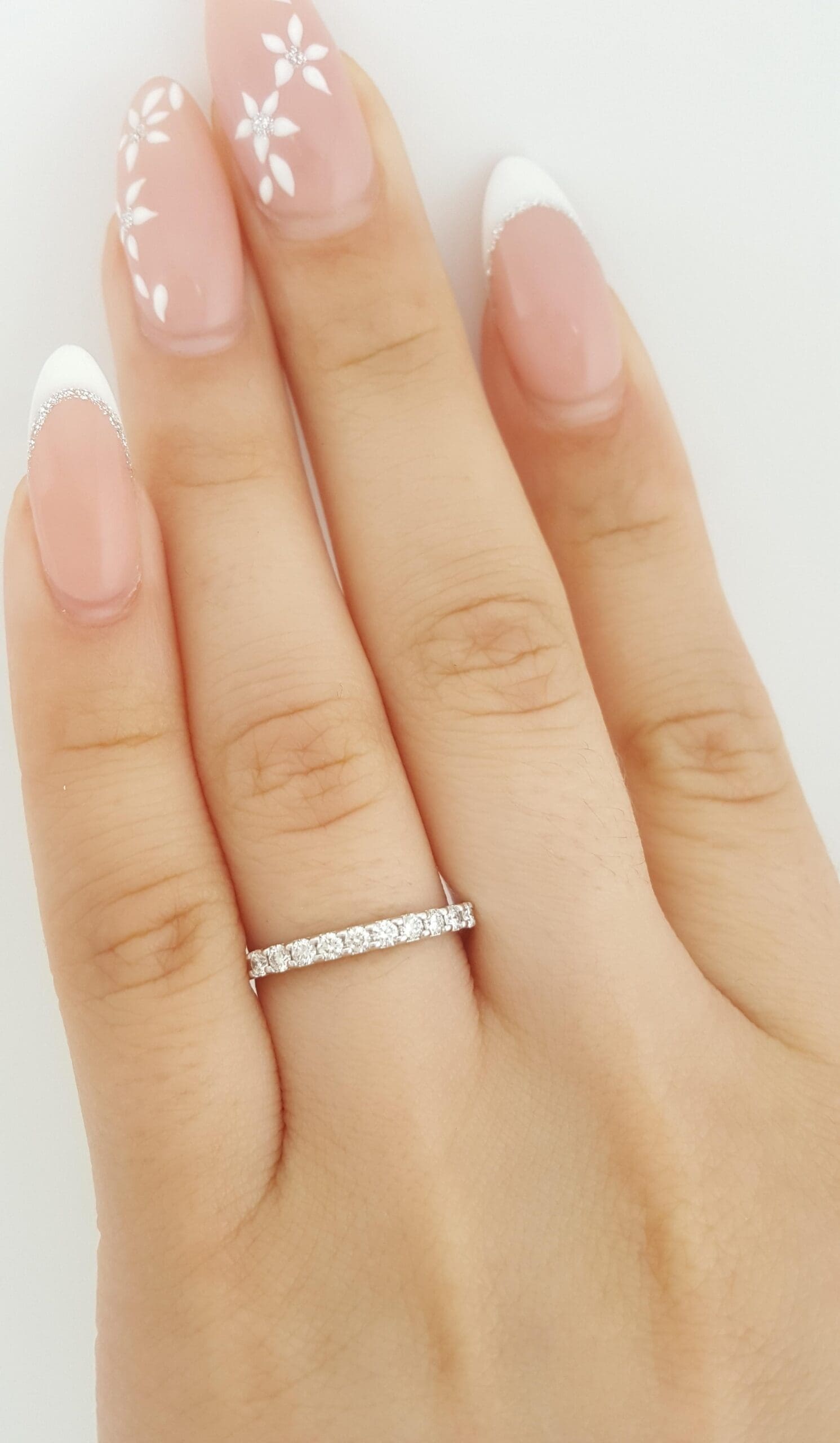 Half Circle Round Diamond Shared Prong Wedding Band 0.33 ct 14k White Gold 2mm