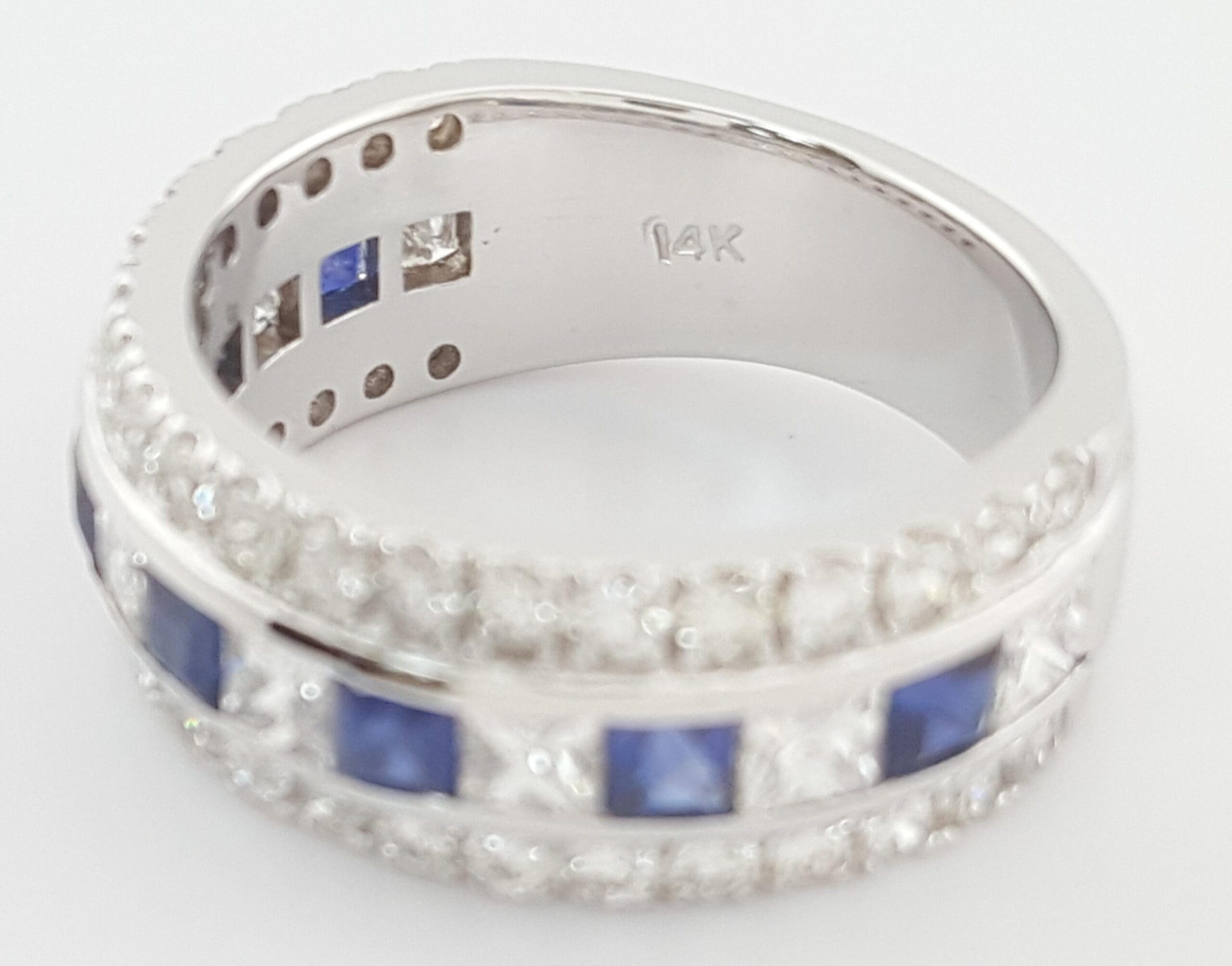 Diamond & Sapphire 3-Row Band Ring 3.04 ct 14K White Gold 8 mm Retail $5,495