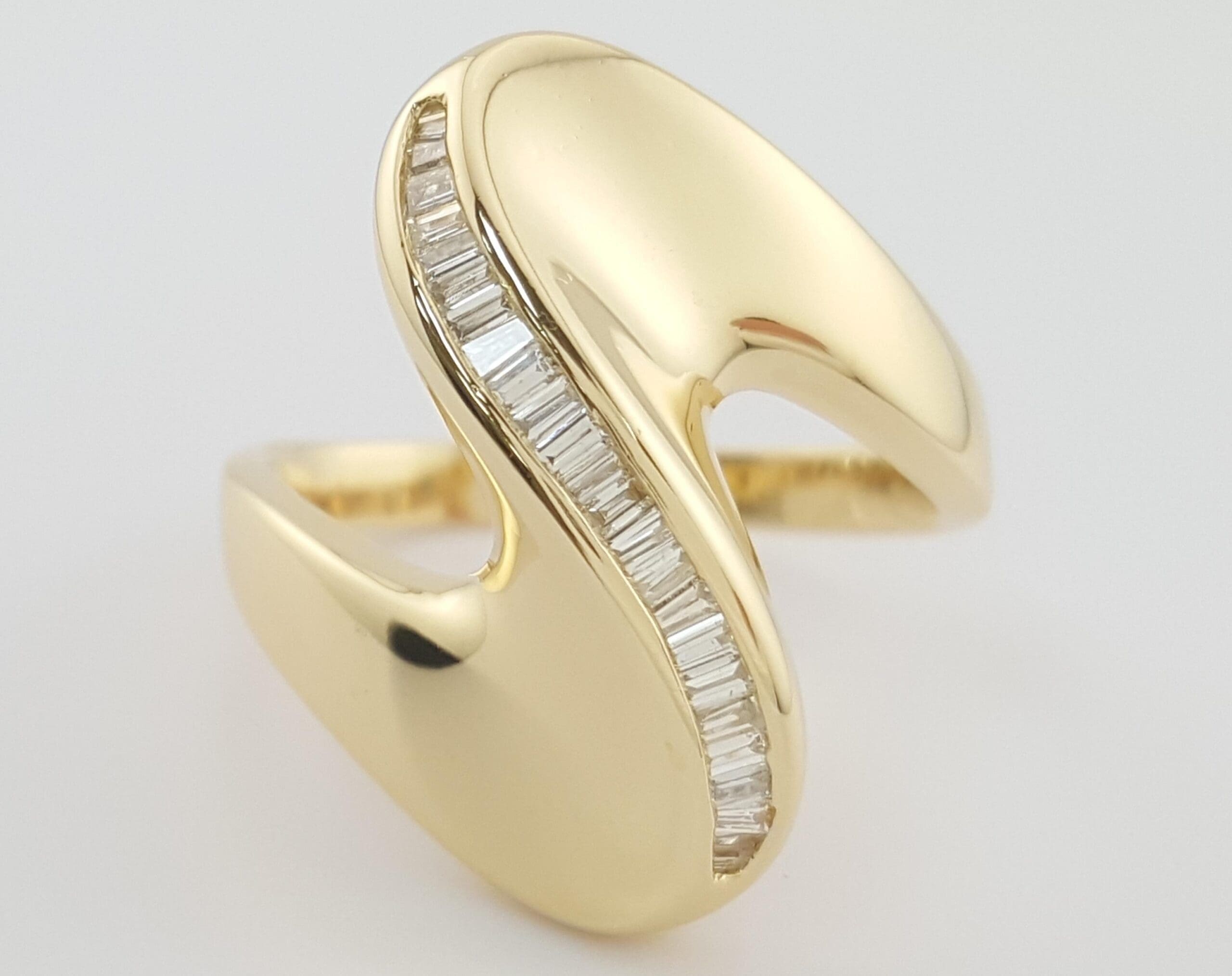 Baguette Diamond Swirl Channel Set Statement Ring 0.35 ct 18K Yellow Gold