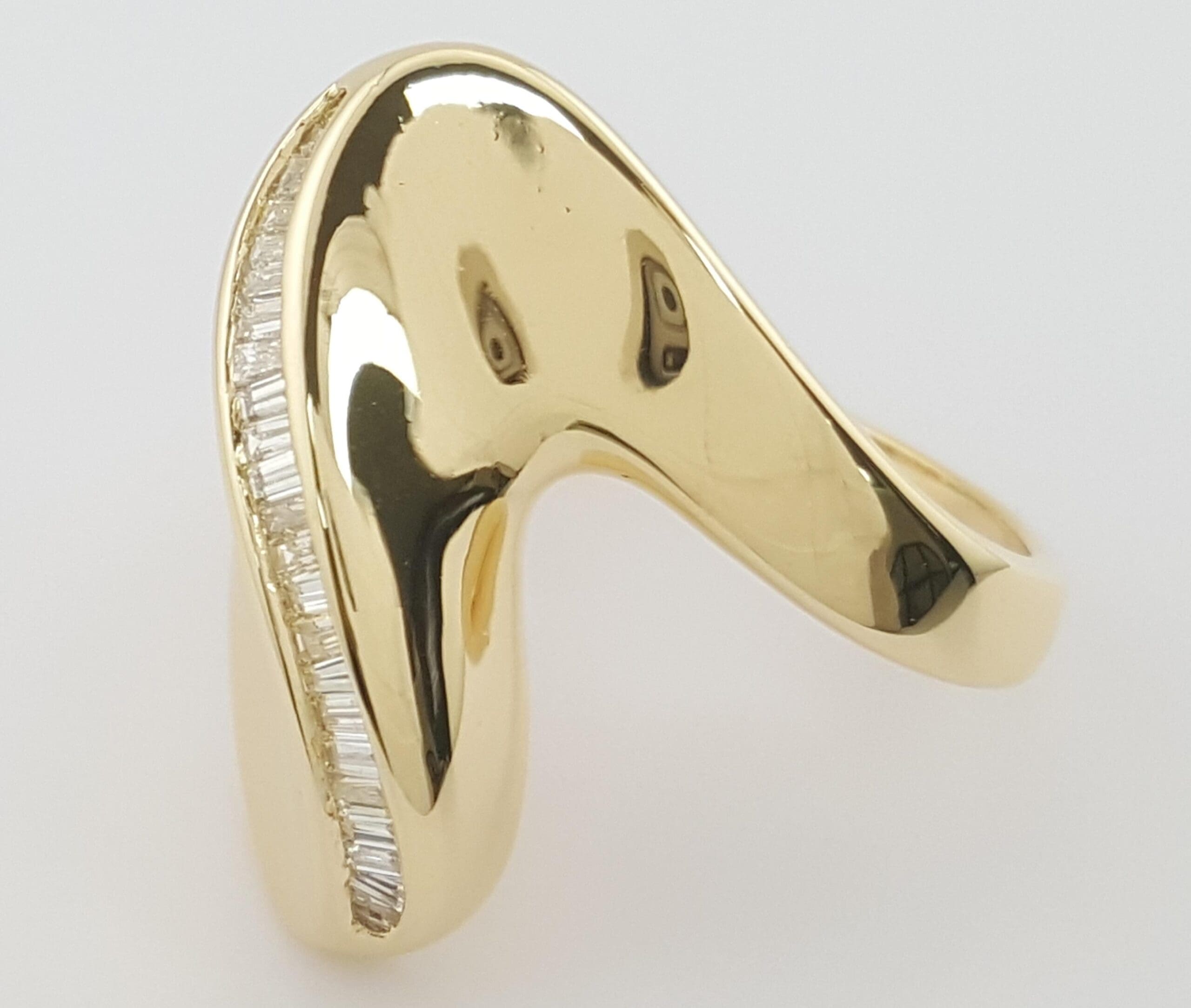 Baguette Diamond Swirl Channel Set Statement Ring 0.35 ct 18K Yellow Gold