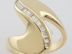 Baguette Diamond Swirl Channel Set Statement Ring 0.35 ct 18K Yellow Gold