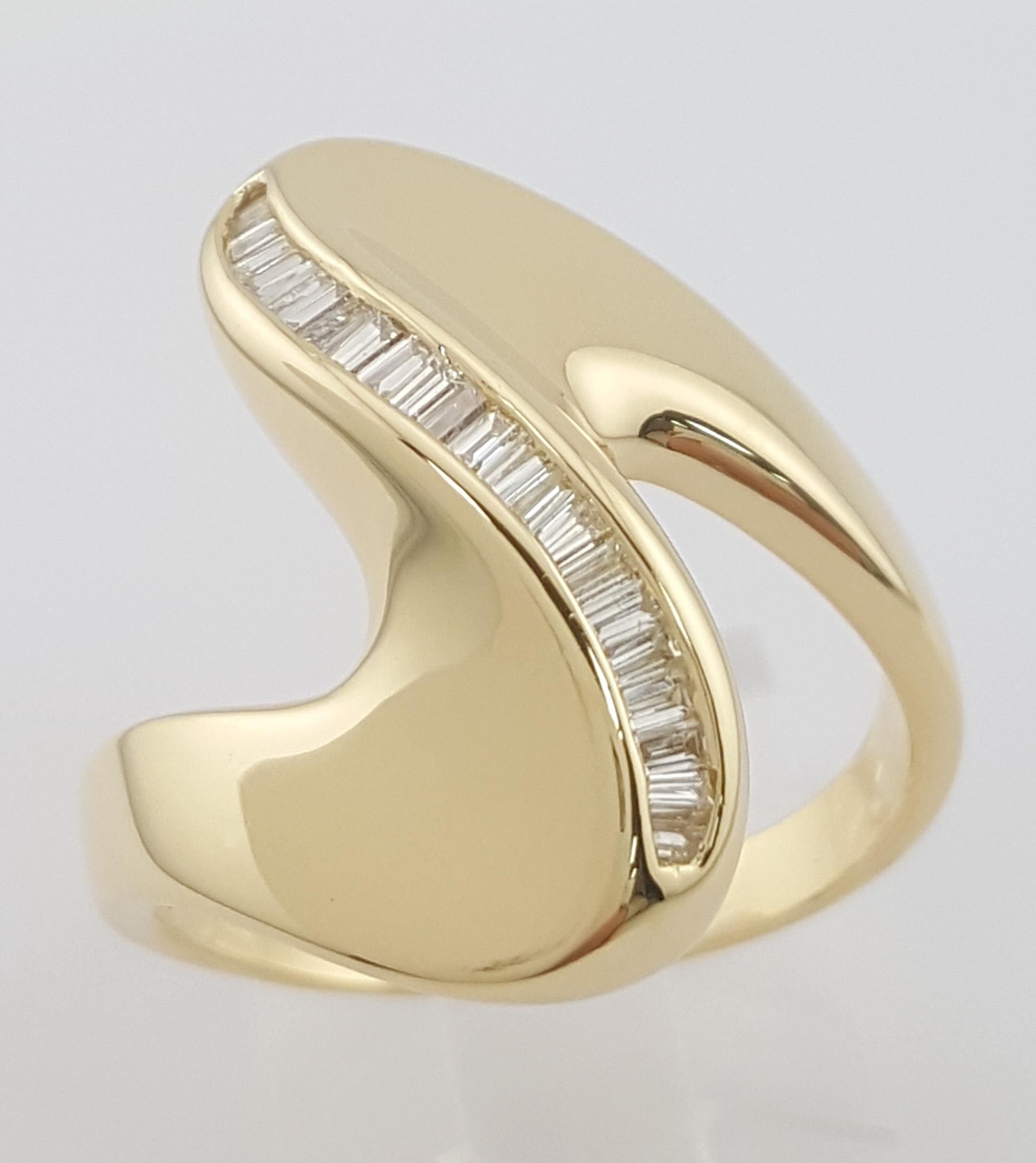 Baguette Diamond Swirl Channel Set Statement Ring 0.35 ct 18K Yellow Gold