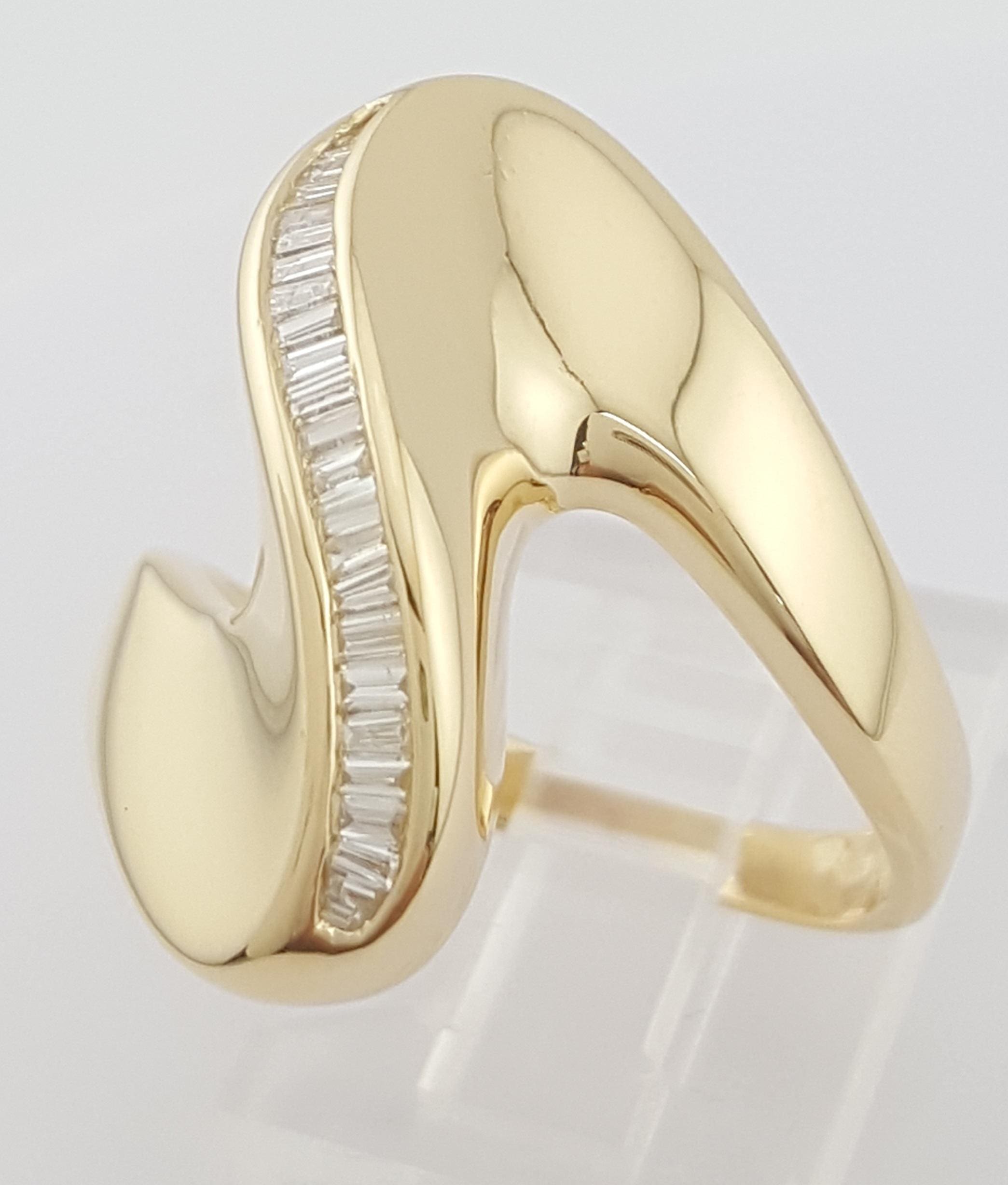 Baguette Diamond Swirl Channel Set Statement Ring 0.35 ct 18K Yellow Gold