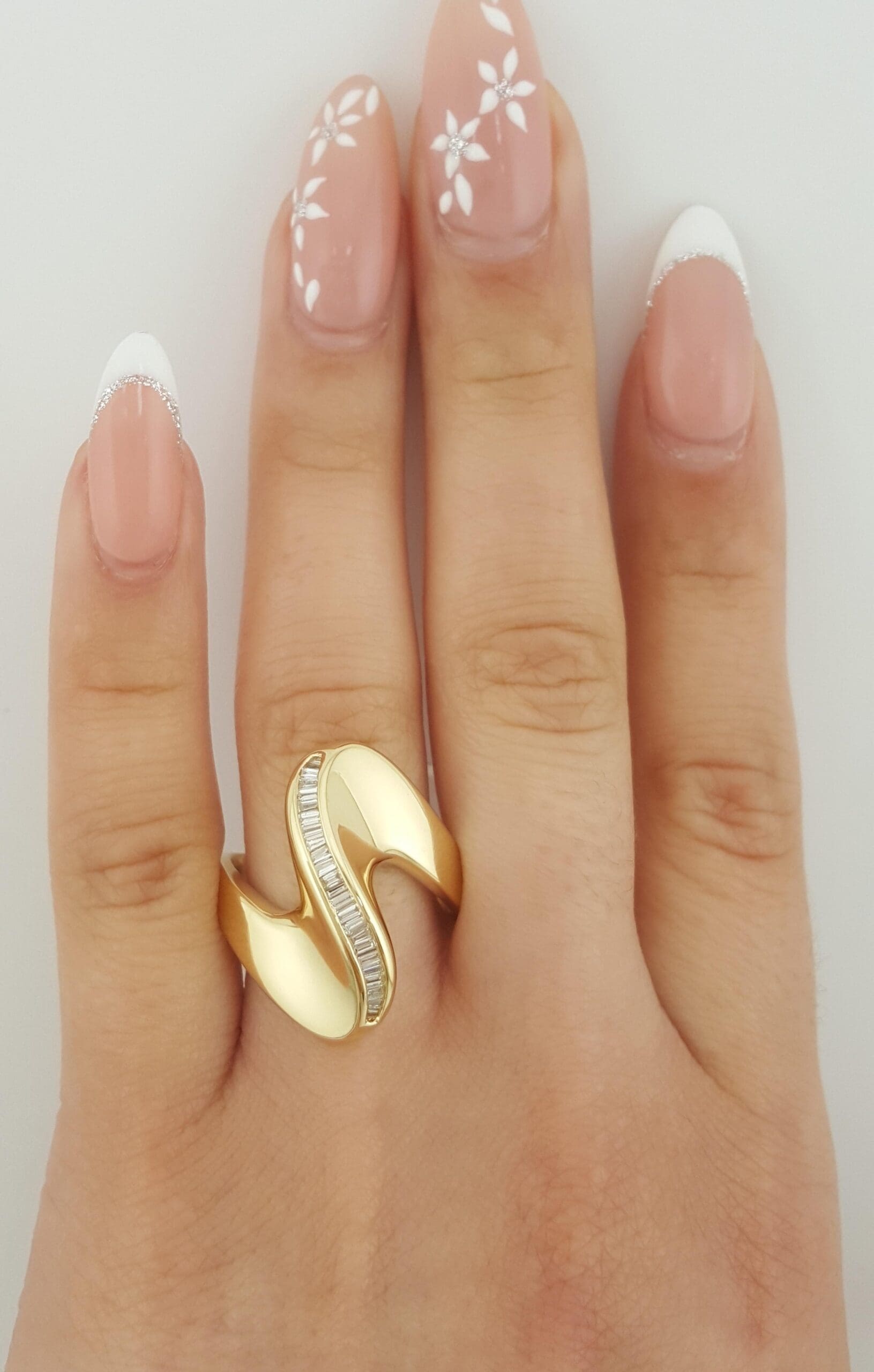 Baguette Diamond Swirl Channel Set Statement Ring 0.35 ct 18K Yellow Gold