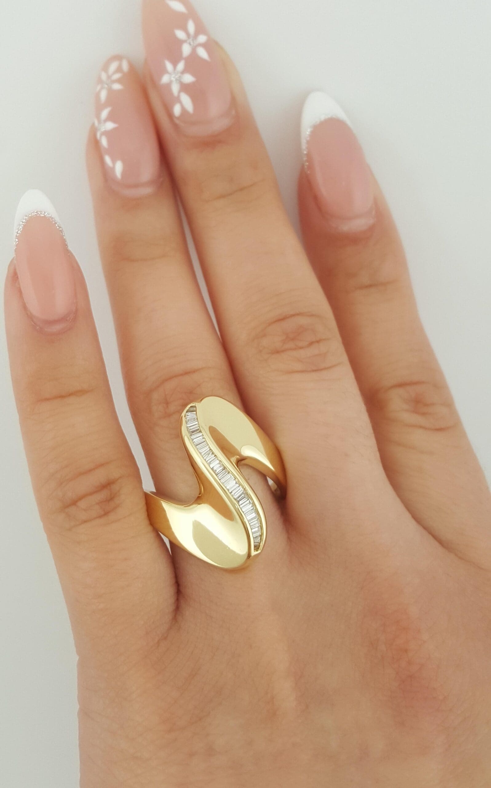 Baguette Diamond Swirl Channel Set Statement Ring 0.35 ct 18K Yellow Gold