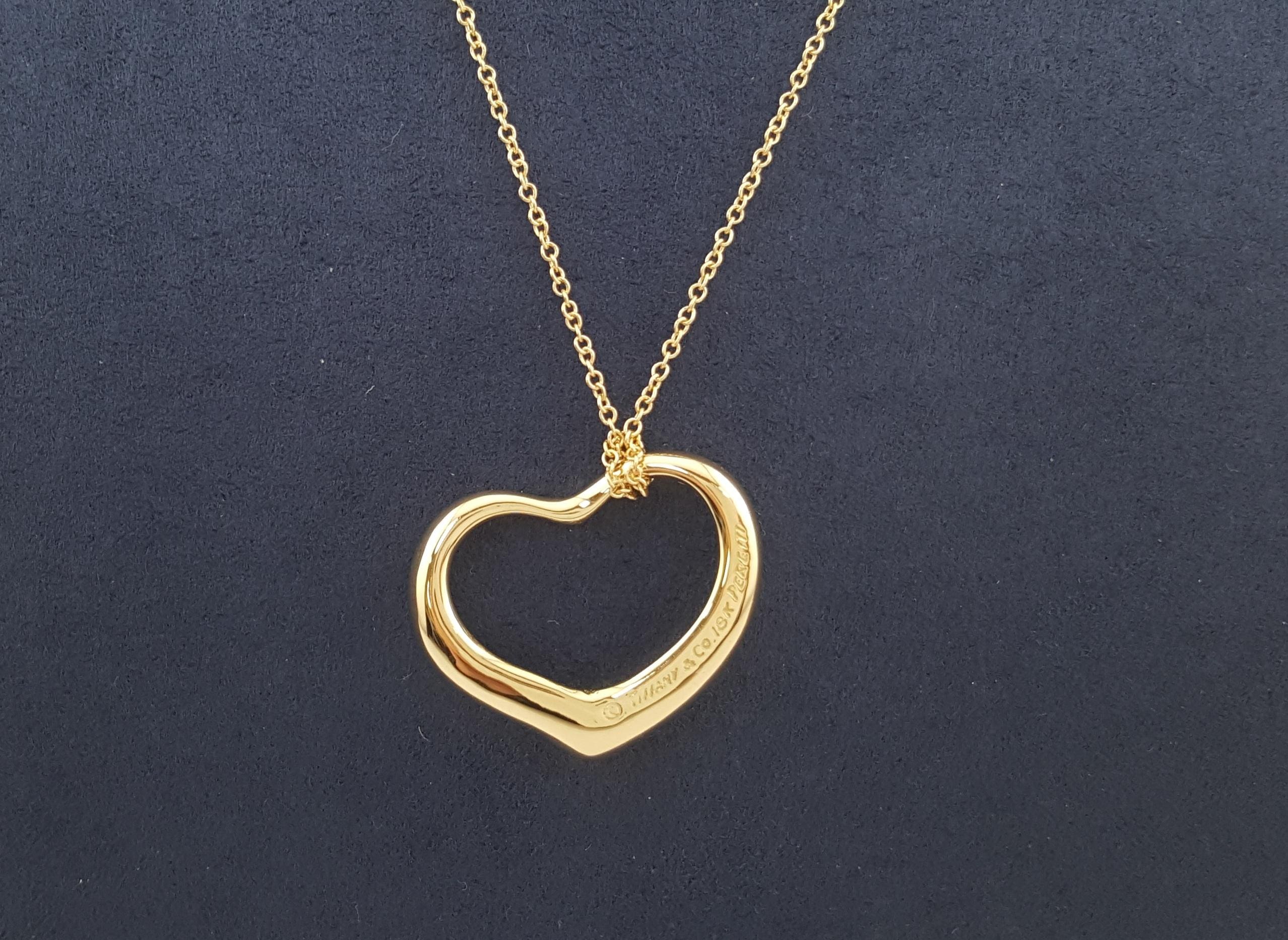 Tiffany & Co Elsa Peretti® 18K Yellow Gold Medium 22mm Open Heart Pendant 18"