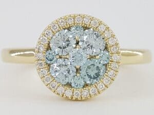 Round Irradiated Blue Diamond Cluster Halo Ring 0.72 ct 14K Yellow Gold