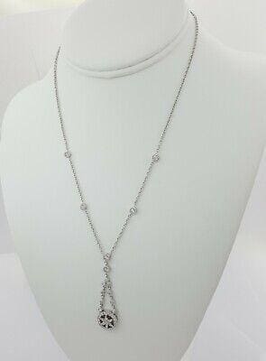 Round & Marquise Cut Diamond Drop Necklace 8.8 Grams 17" 1.2 ct 14K White Gold