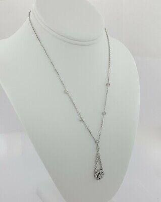 Round & Marquise Cut Diamond Drop Necklace 8.8 Grams 17" 1.2 ct 14K White Gold
