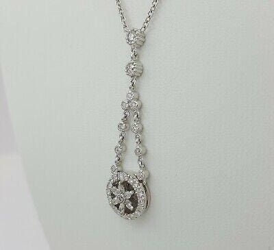 Round & Marquise Cut Diamond Drop Necklace 8.8 Grams 17" 1.2 ct 14K White Gold