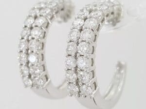 Diamond Double Row Half Hoop Earrings 2.2 ct 14K White Gold Retail $6,995