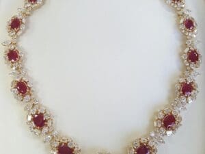 Burma Pigeon Blood Ruby Diamond Riviera Necklace 73.8 ct 18k Gold 92 Gr Rt $295k