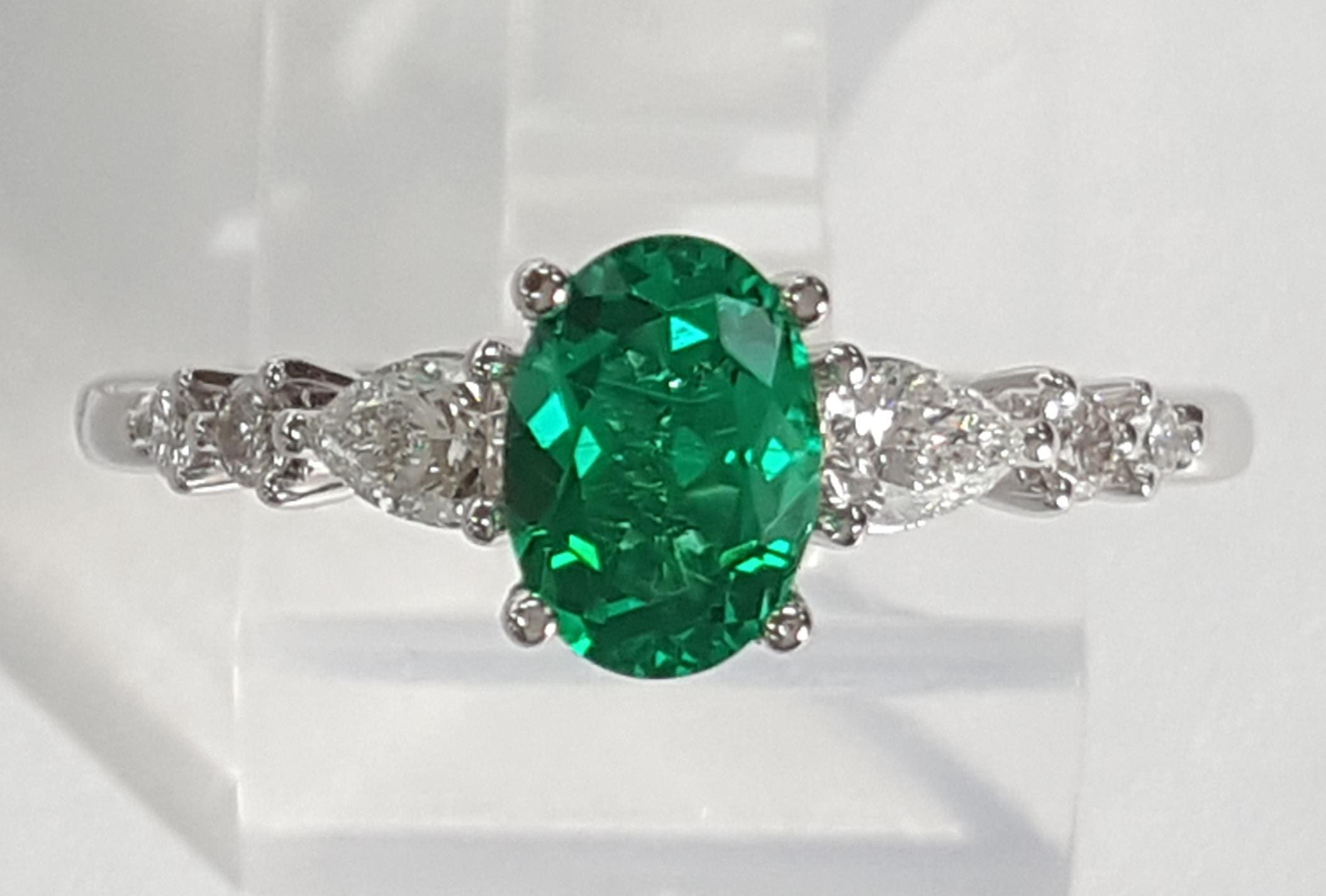 Gabriel & Co. Oval Green Emerald & Diamond 14k White Gold Ring 1.1 ct Retail $5K