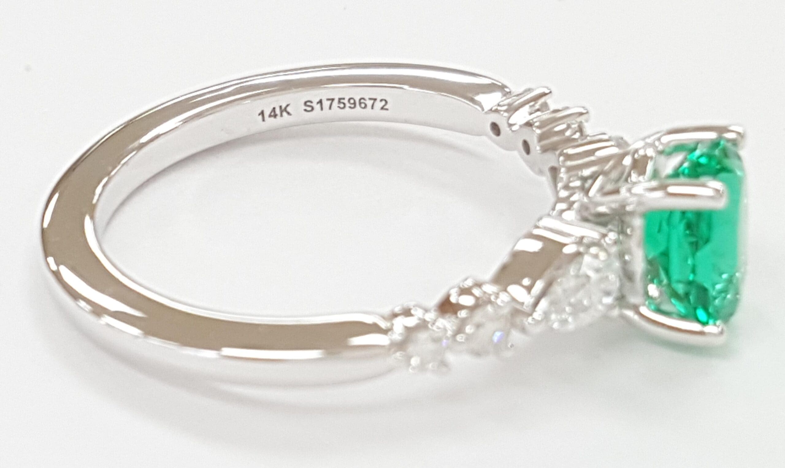 Gabriel & Co. Oval Green Emerald & Diamond 14k White Gold Ring 1.1 ct Retail $5K