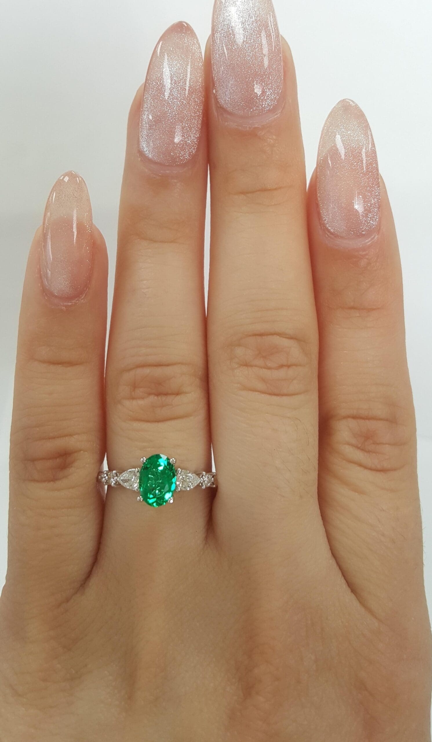 Gabriel & Co. Oval Green Emerald & Diamond 14k White Gold Ring 1.1 ct Retail $5K