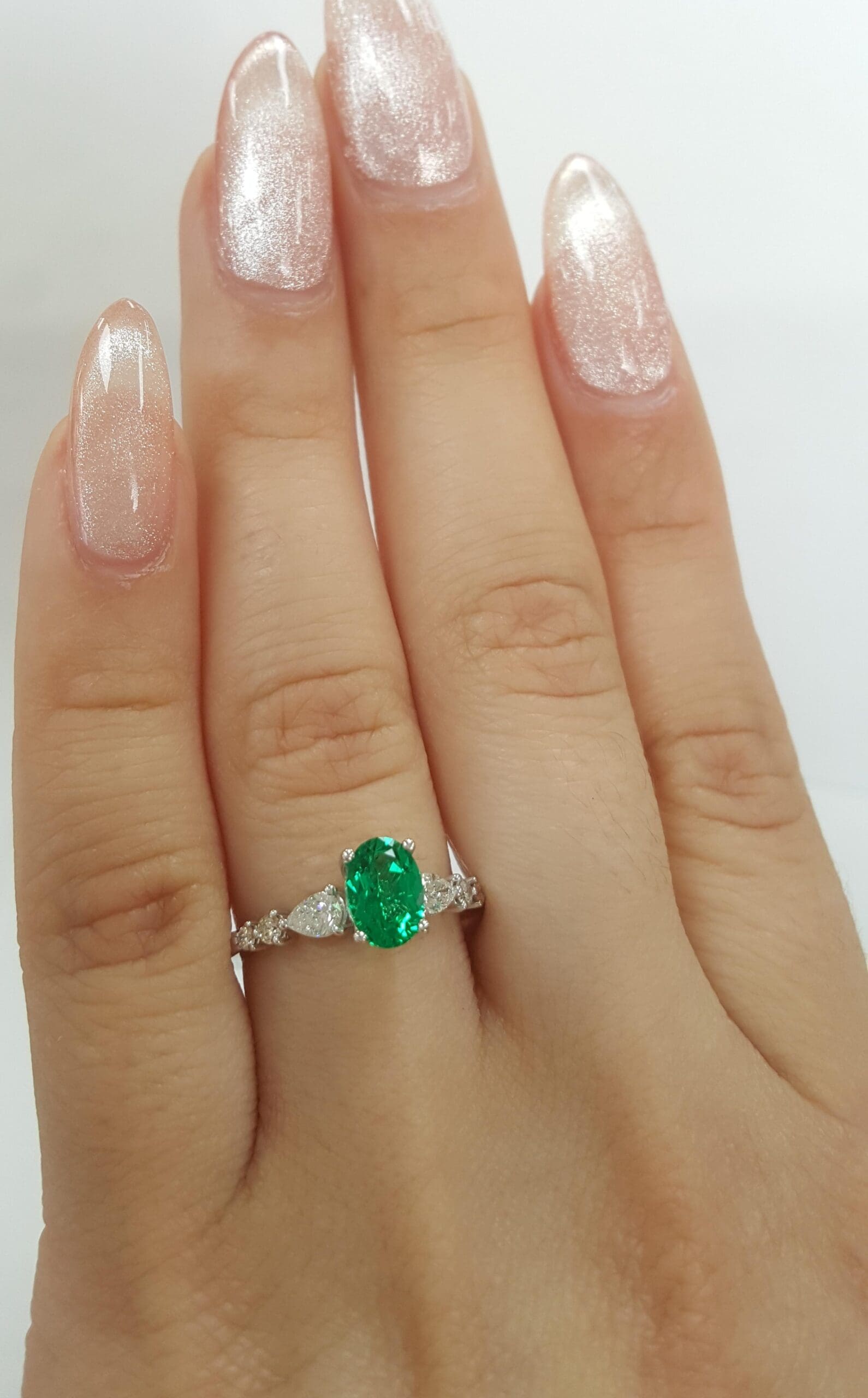 Gabriel & Co. Oval Green Emerald & Diamond 14k White Gold Ring 1.1 ct Retail $5K