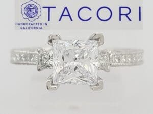Tacori Princess 67237 Semi-Mount 3 Stone Engagement Ring 1.15 ct Plat Rtl $6,940
