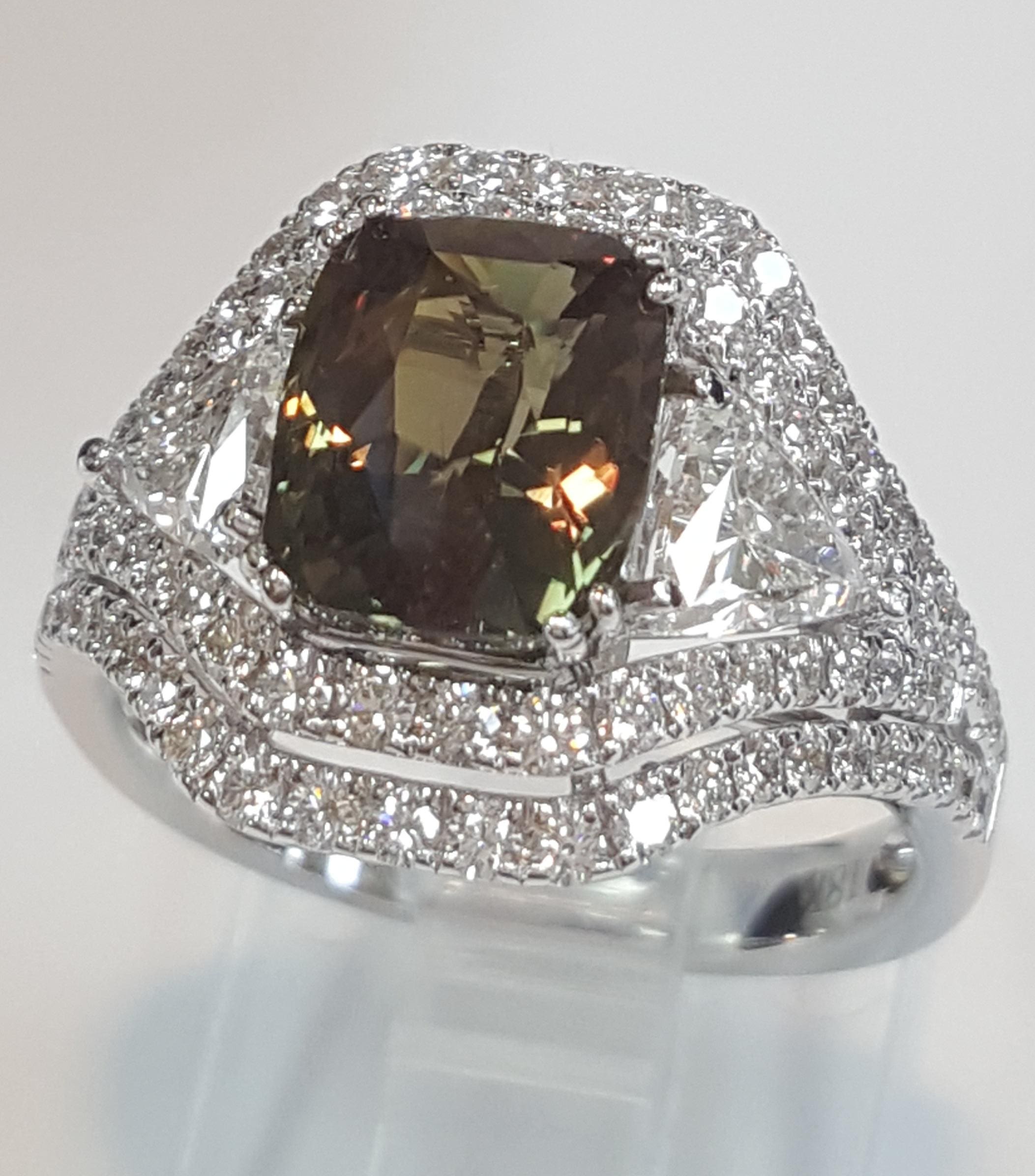 Alexandrite & Diamond 4.69 ct 18k White Gold Ring GIA Retail $48,000
