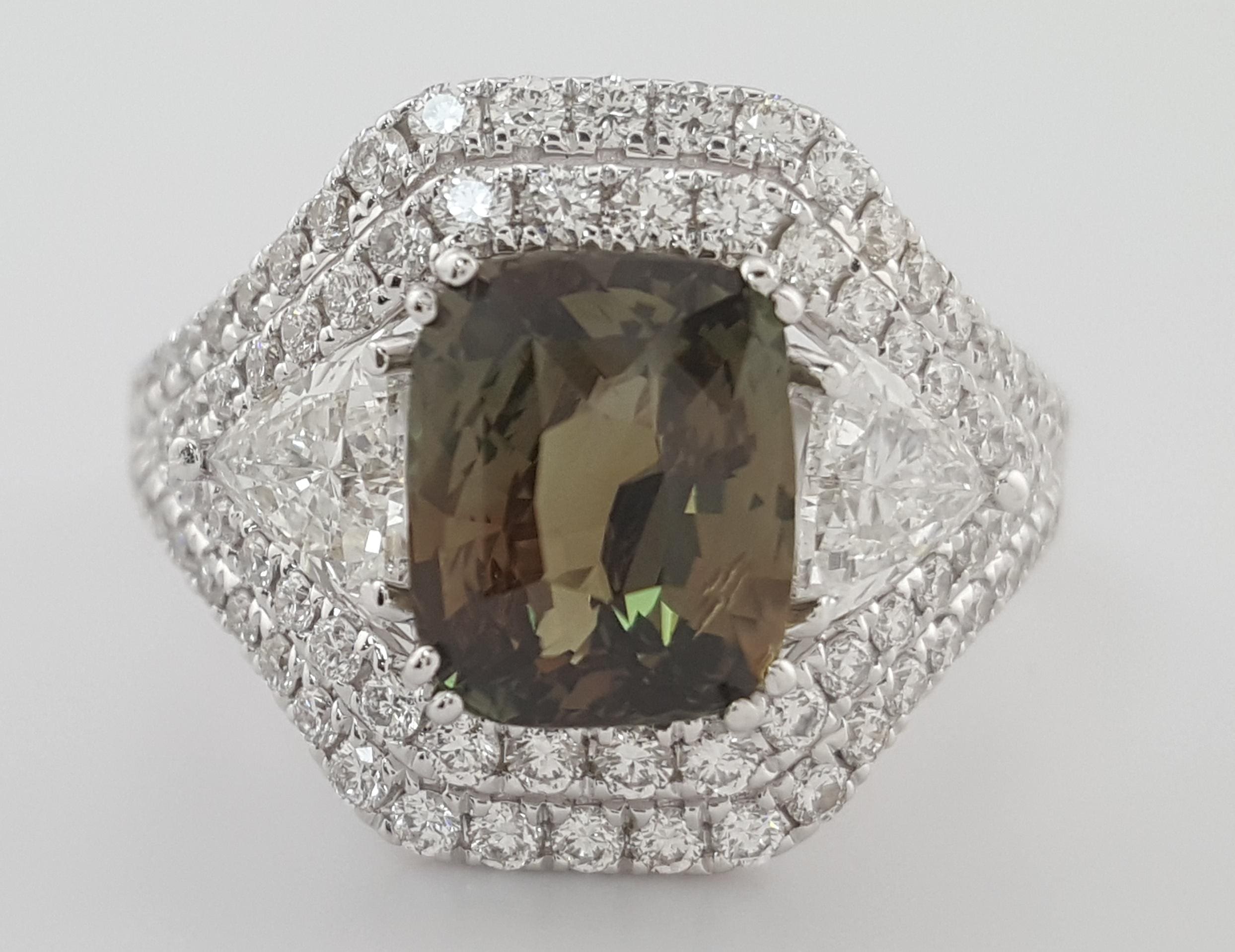 Alexandrite & Diamond 4.69 ct 18k White Gold Ring GIA Retail $48,000