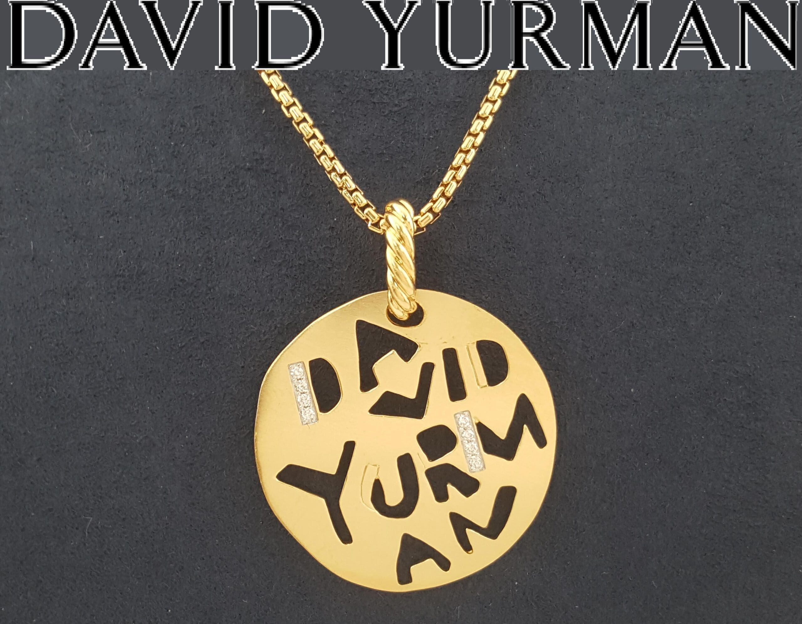 David Yurman Elements Graffiti Diamond Necklace 18K Yellow Gold 0.04 ct 13 Grams