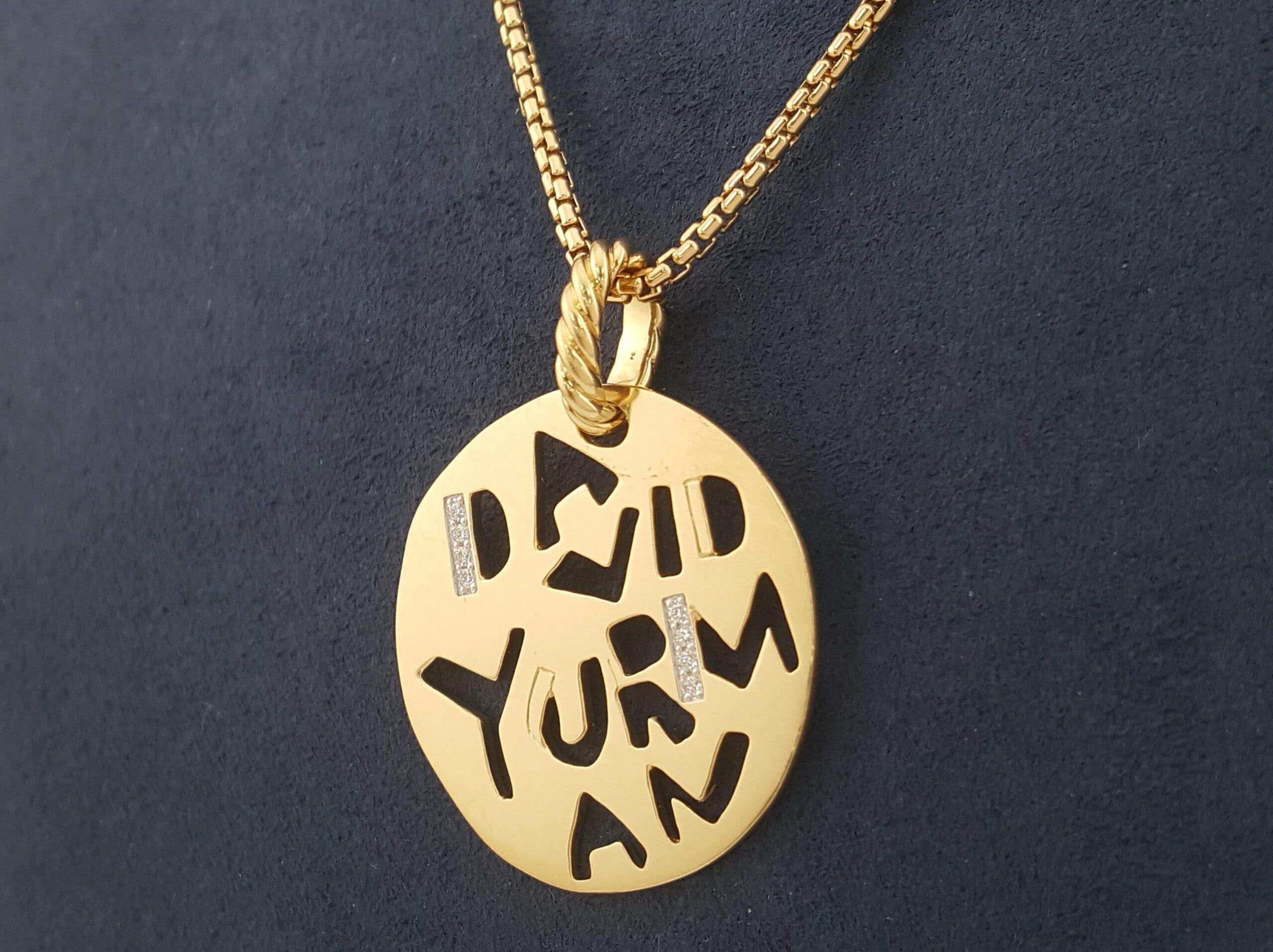 David Yurman Elements Graffiti Diamond Necklace 18K Yellow Gold 0.04 ct 13 Grams