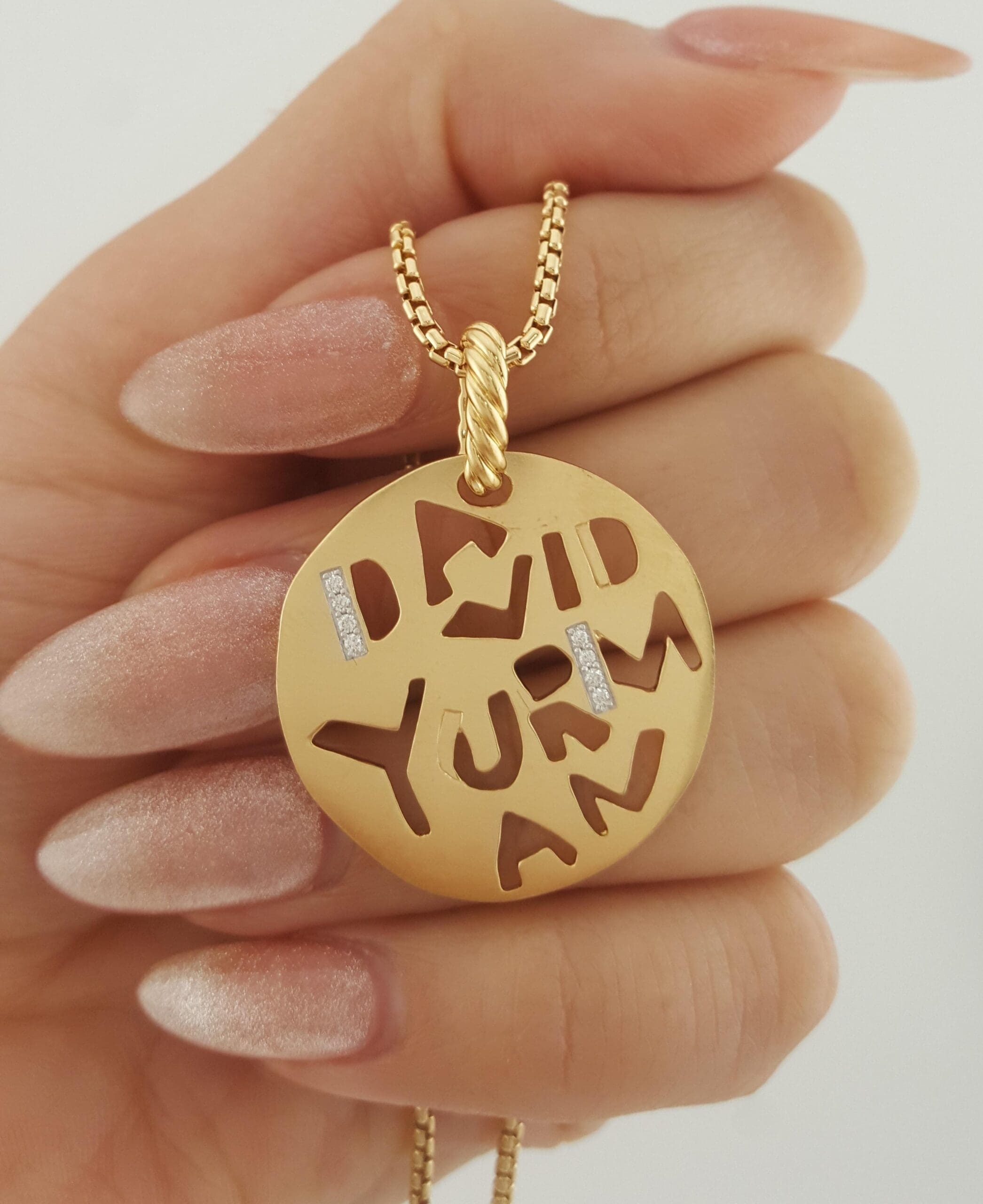 David Yurman Elements Graffiti Diamond Necklace 18K Yellow Gold 0.04 ct 13 Grams