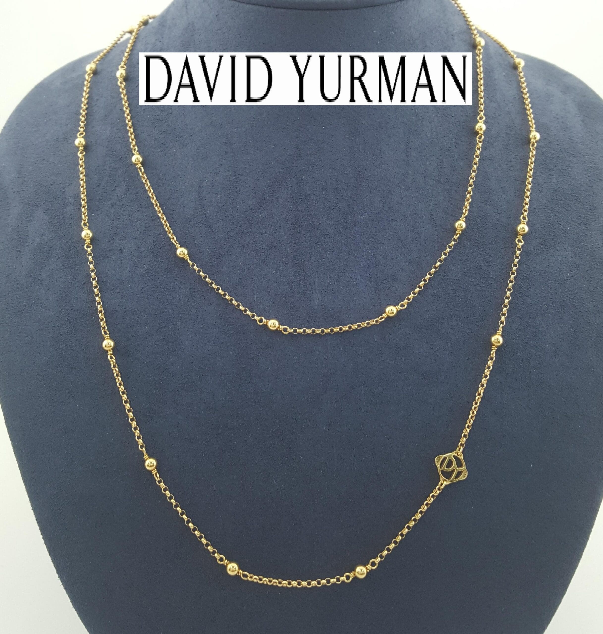 David Yurman 18K Yellow Gold Cable Collectibles Bead Chain Necklace 36" 10.7 Gr