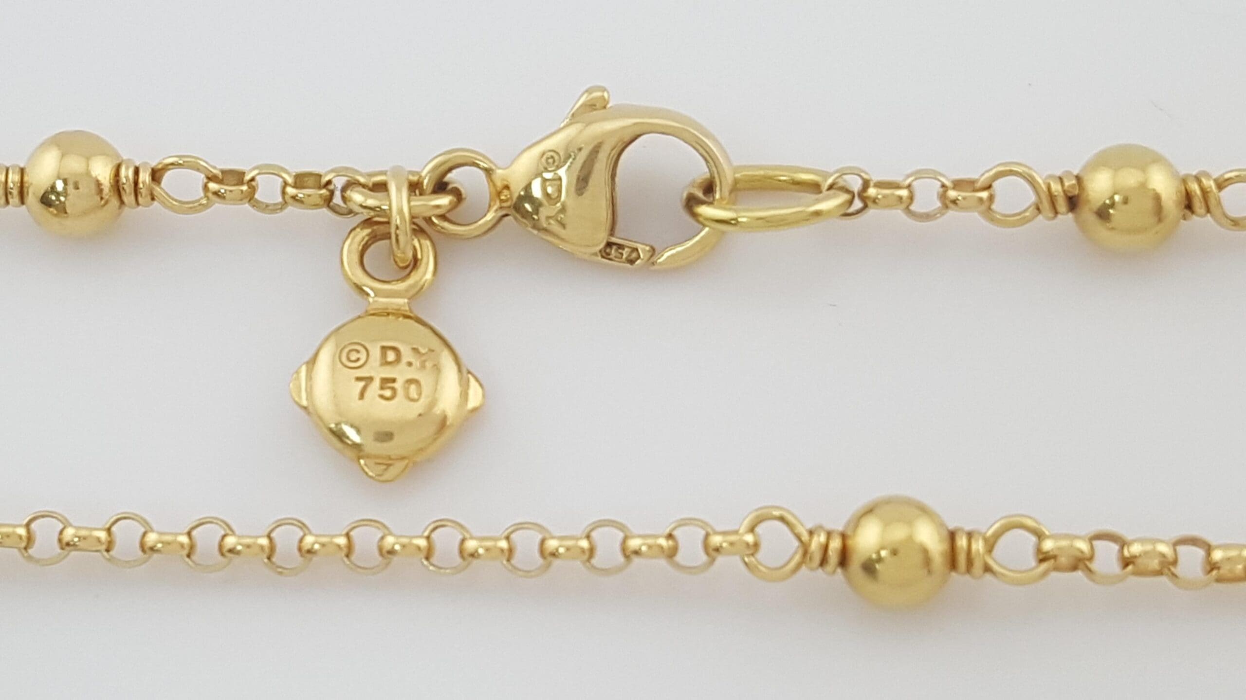 David Yurman 18K Yellow Gold Cable Collectibles Bead Chain Necklace 36" 10.7 Gr