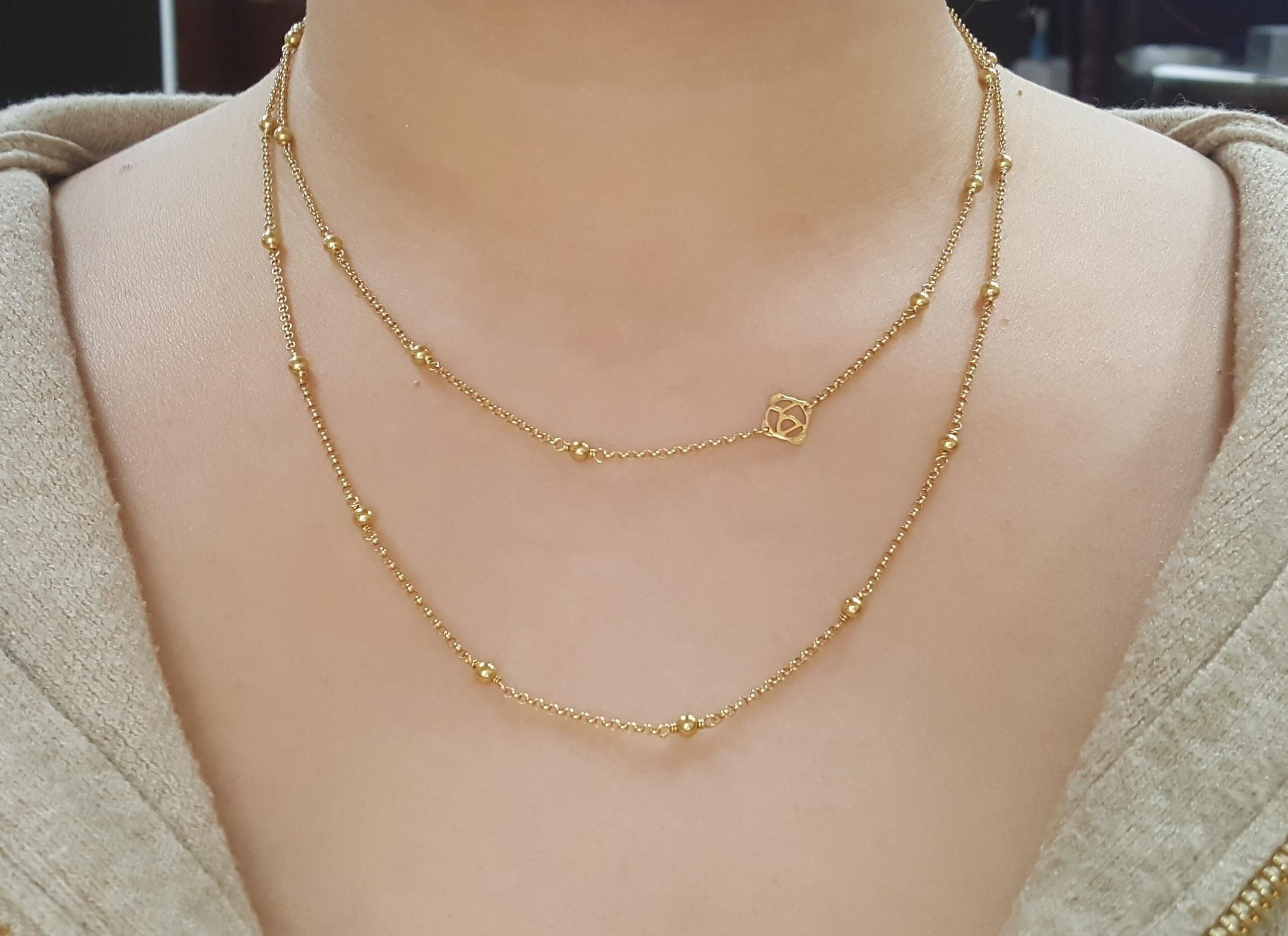 David Yurman 18K Yellow Gold Cable Collectibles Bead Chain Necklace 36" 10.7 Gr