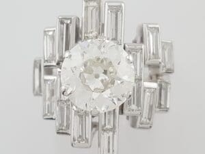 Antique Art Deco Old European Cut Diamond Engagement Ring 18k White Gold 3.88 ct