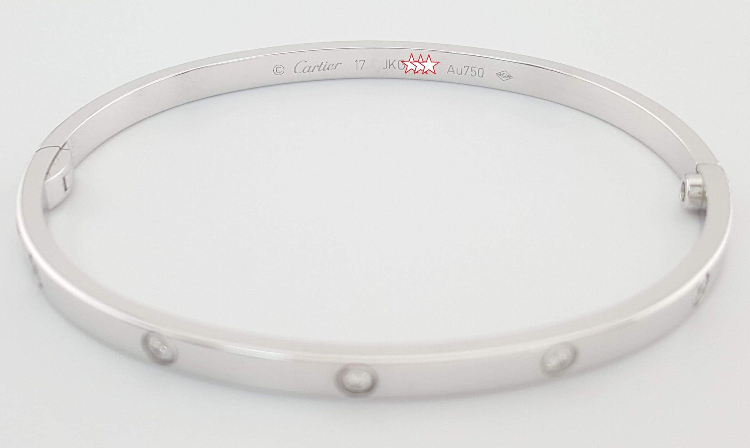 Cartier LOVE 18K White Gold 10 Diamonds 0.21 ct Small Bracelet SZ 17 Rtl $11,700
