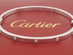 Cartier LOVE 18K White Gold 10 Diamonds 0.21 ct Small Bracelet SZ 17 Rtl $11,700
